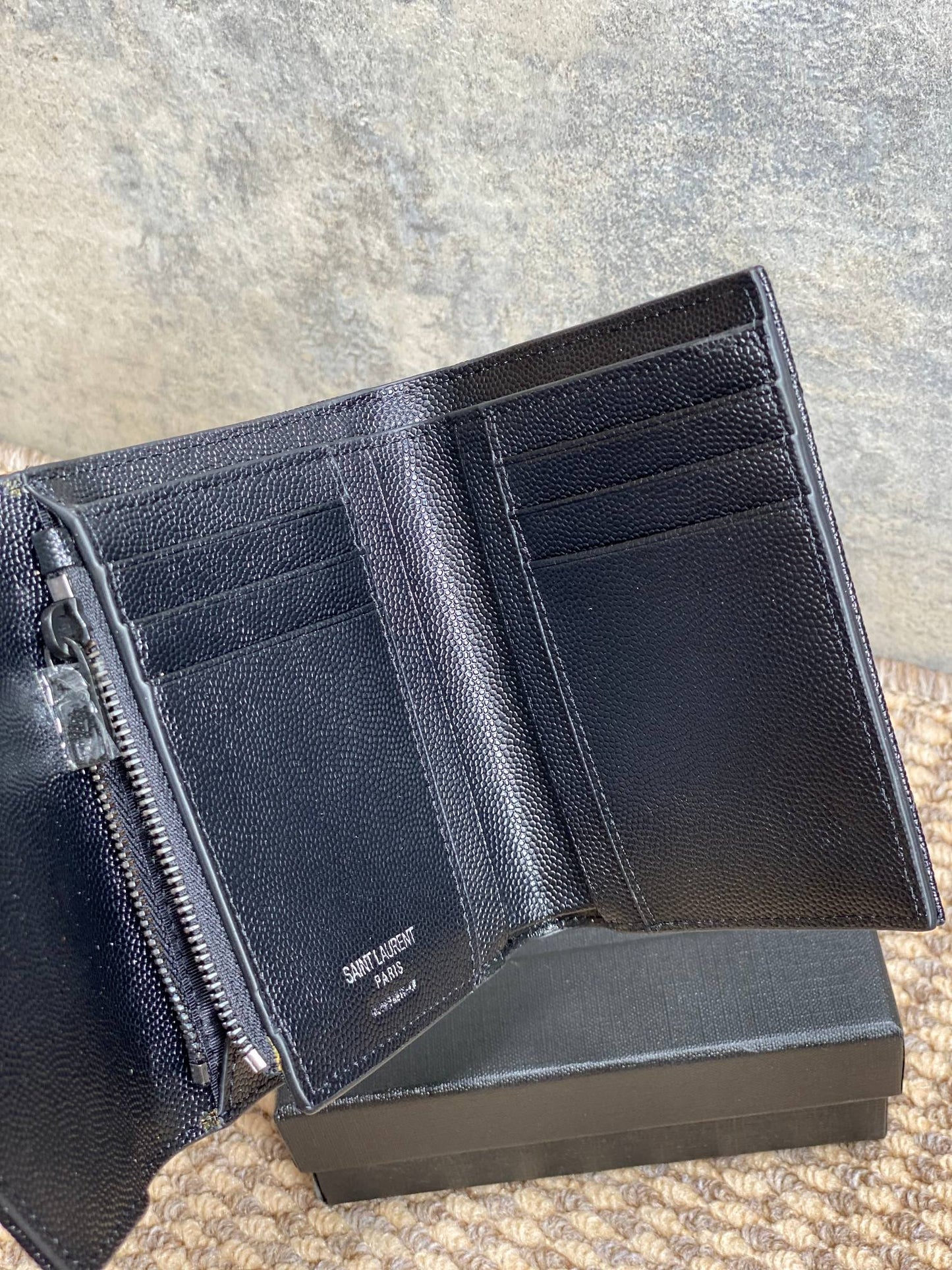 YSL Compact Flap Cassendre Wallet 10cm Full Black Leather mysite