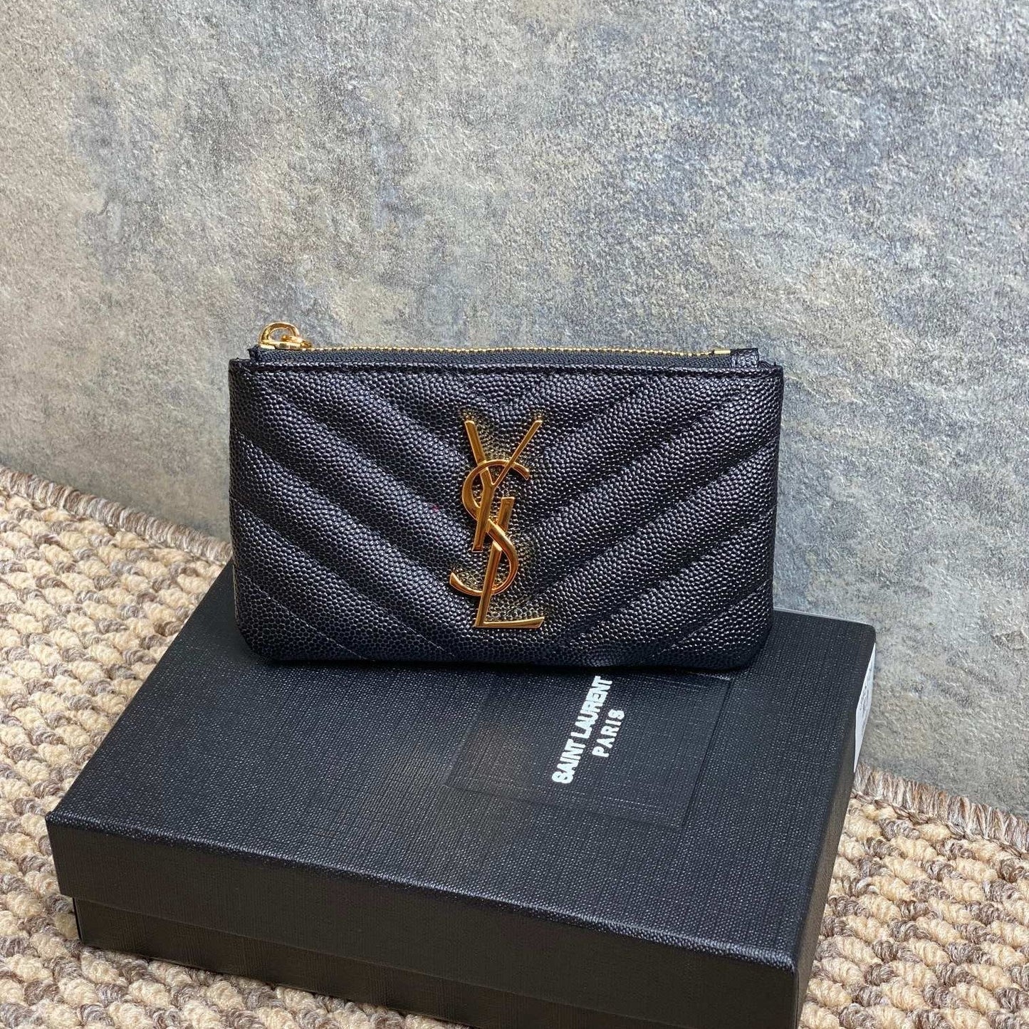 YSL Hook & Chain Zipper Coin Purse Caviar Cowhide GHW mysite