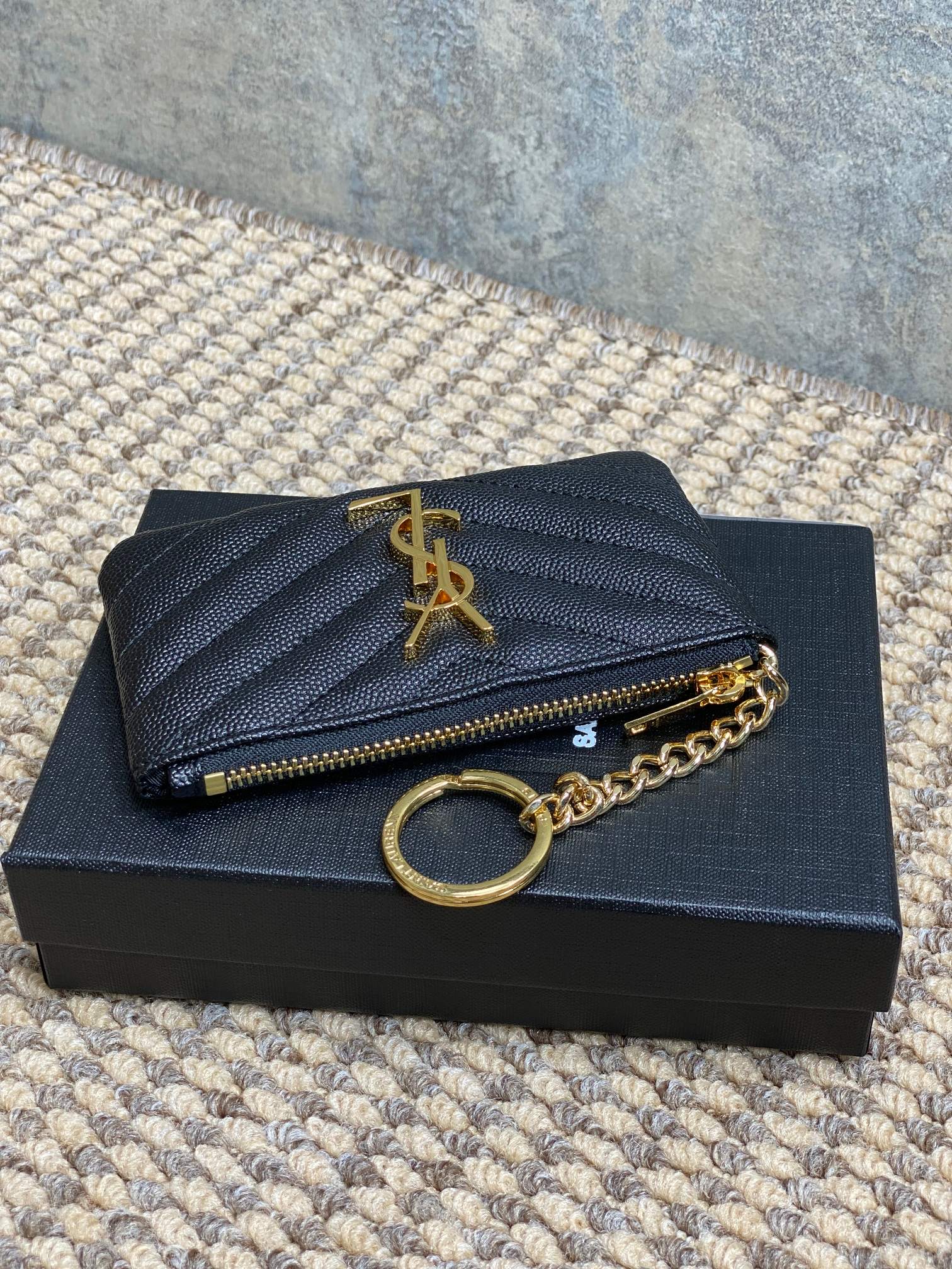 YSL Hook & Chain Zipper Coin Purse Caviar Cowhide GHW mysite