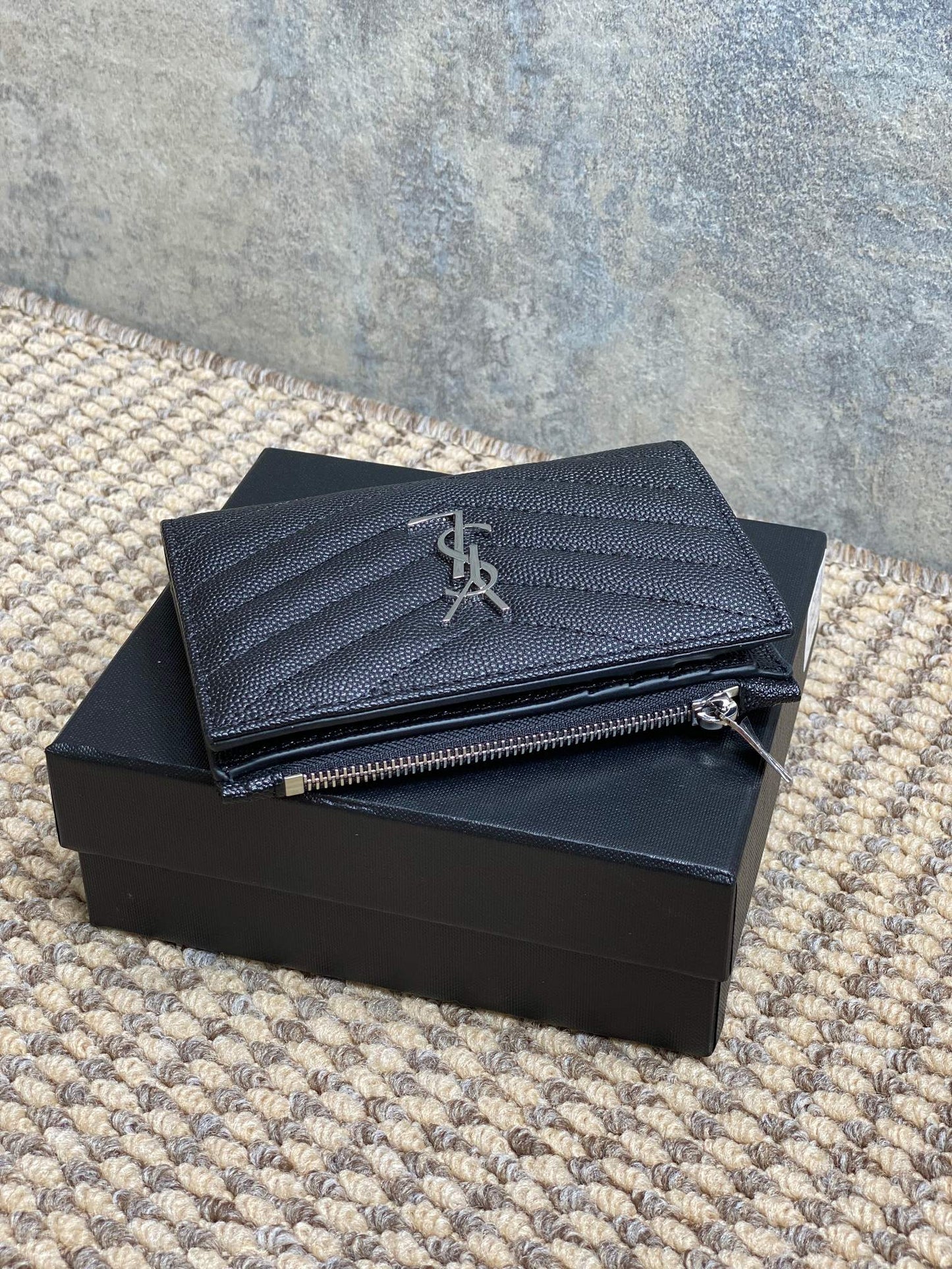 YSL Monogram Wallet Wallet 13cm Black Caviar Cowhide Sliver HW mysite