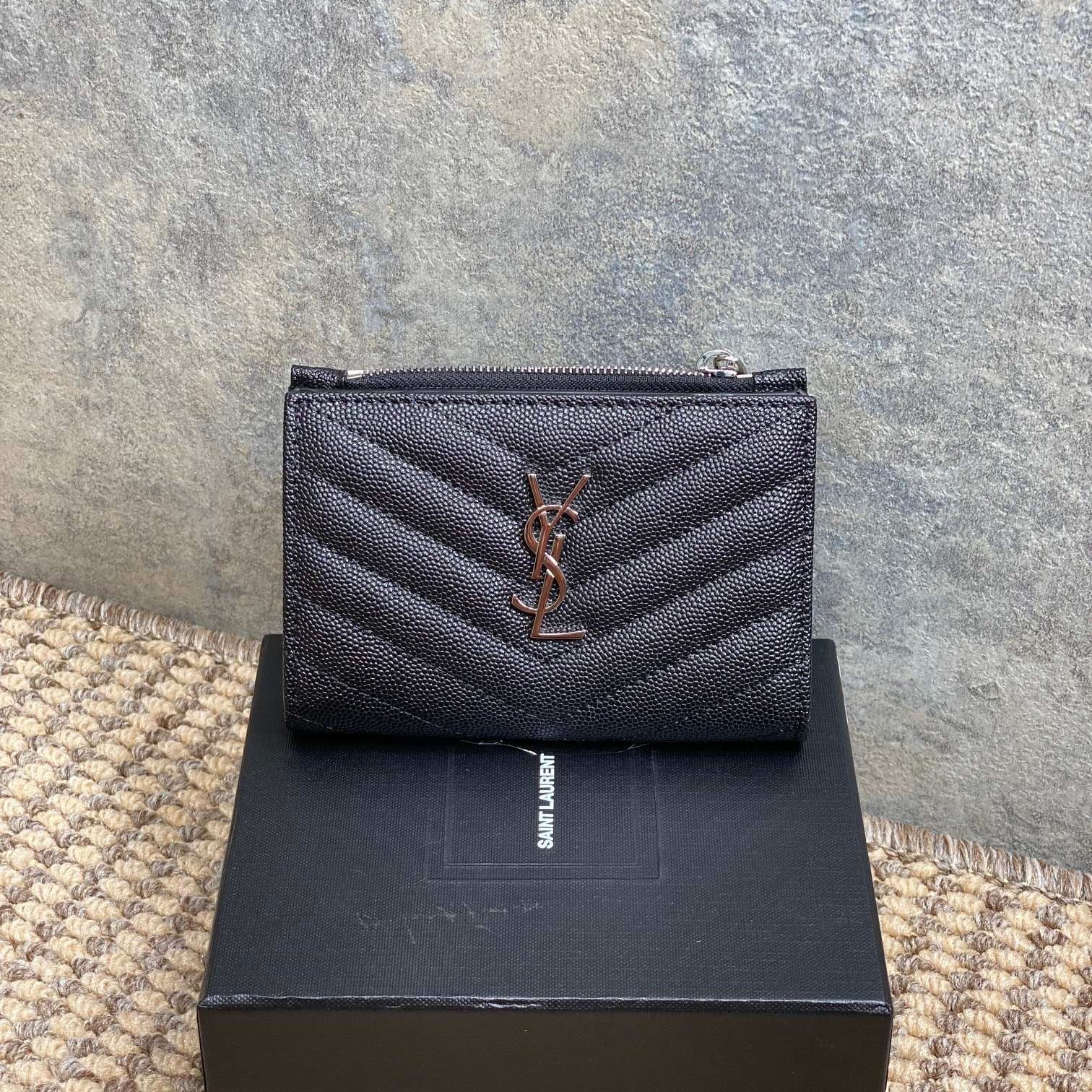 YSL Monogram Wallet Wallet 13cm Black Caviar Cowhide Sliver HW mysite