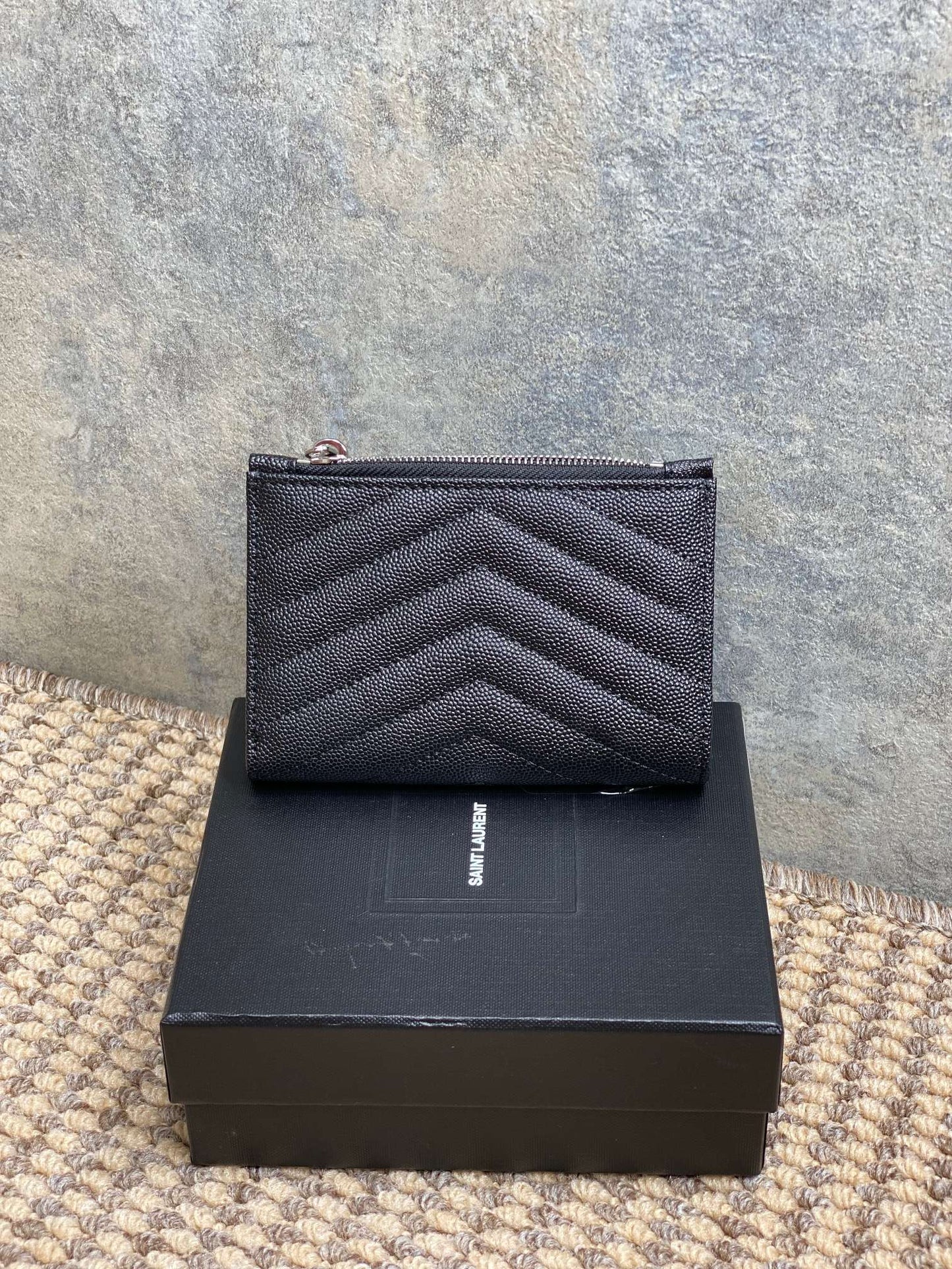 YSL Monogram Wallet Wallet 13cm Black Caviar Cowhide Sliver HW mysite