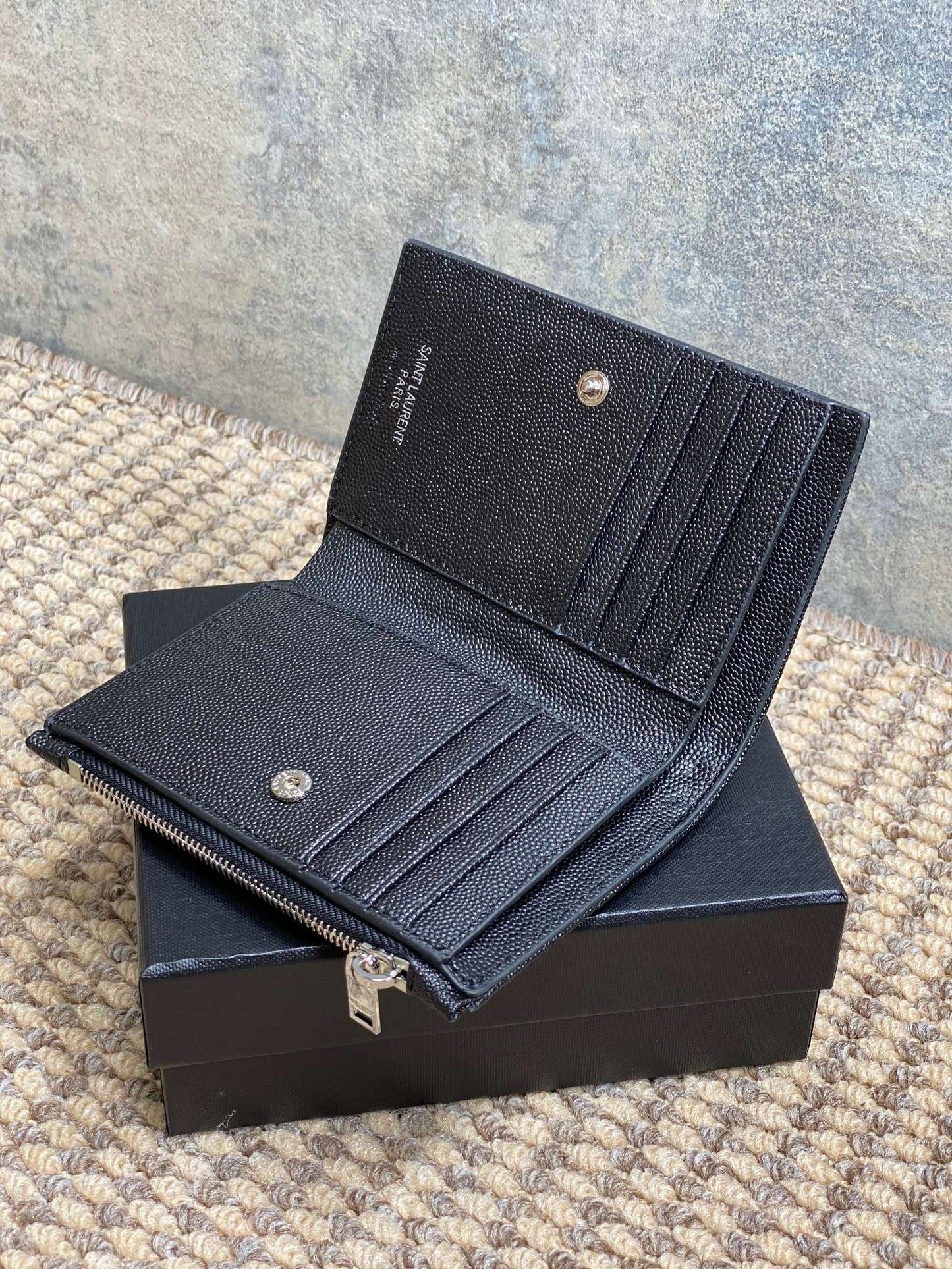 YSL Monogram Wallet Wallet 13cm Black Caviar Cowhide Sliver HW mysite