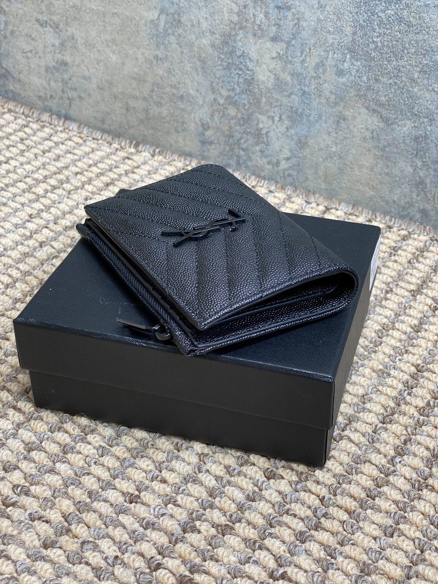 YSL Monogram Wallet Wallet 13cm Full Black Caviar Cowhide mysite