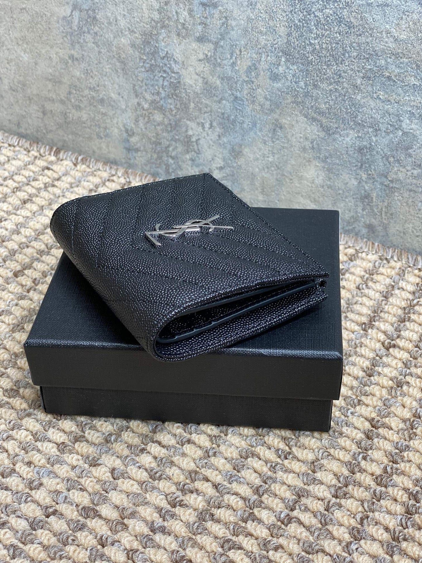 YSL Cassandre Matelassé Bi-Fold Wallet Black Caviar Cowhide Sliver HW mysite
