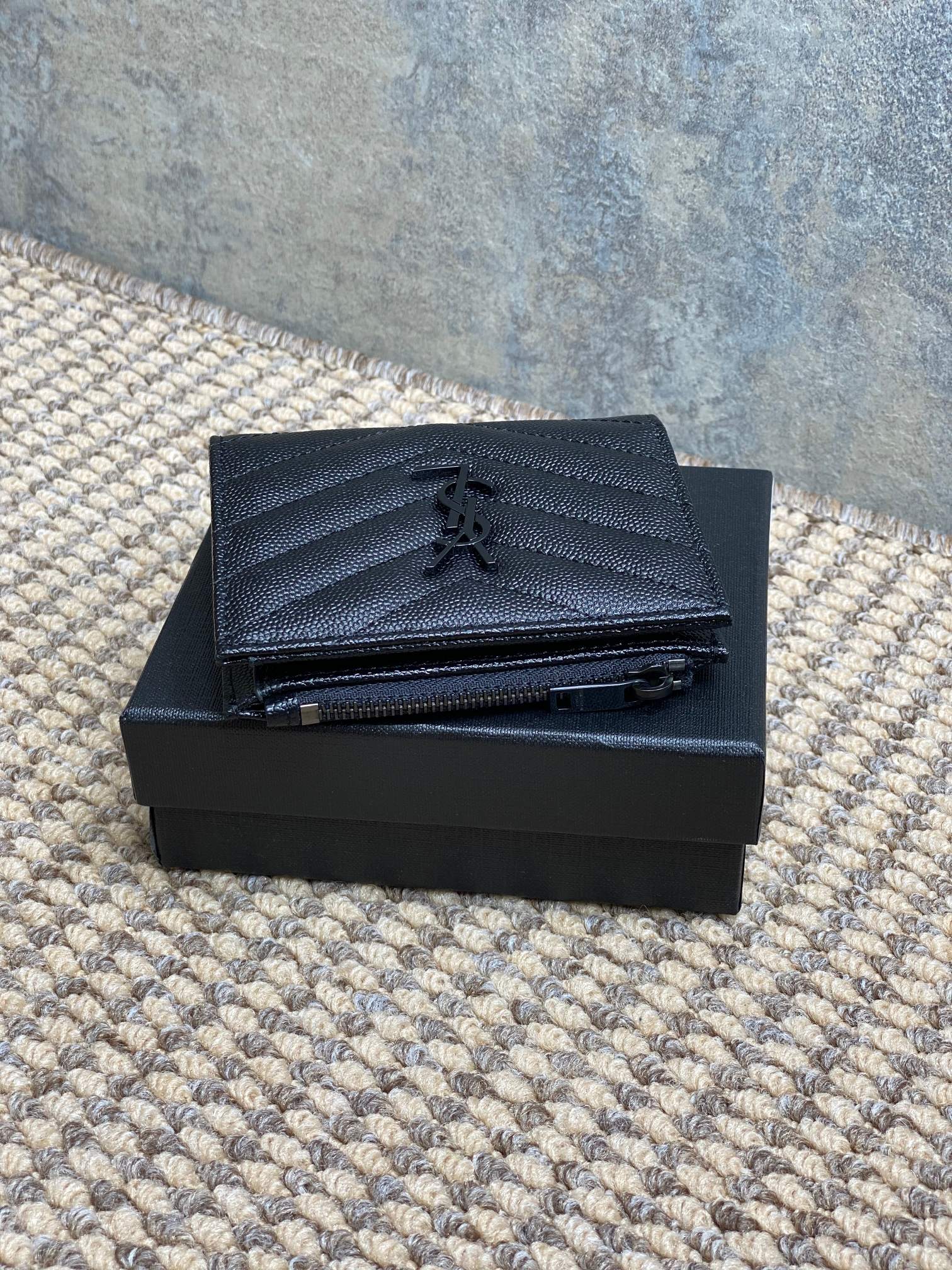 YSL Cassandre Matelassé Bi-Fold Wallet Full Black Caviar Cowhide mysite