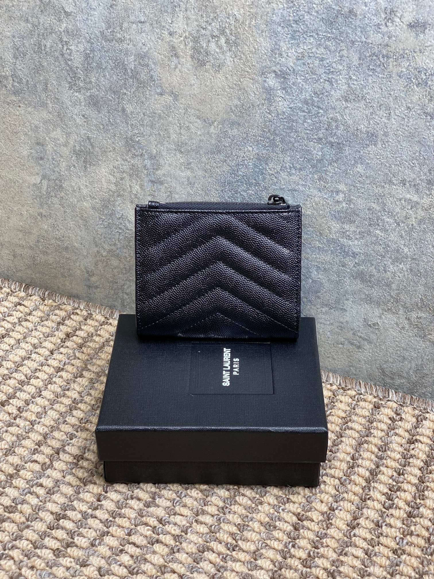 YSL Cassandre Matelassé Bi-Fold Wallet Full Black Caviar Cowhide mysite