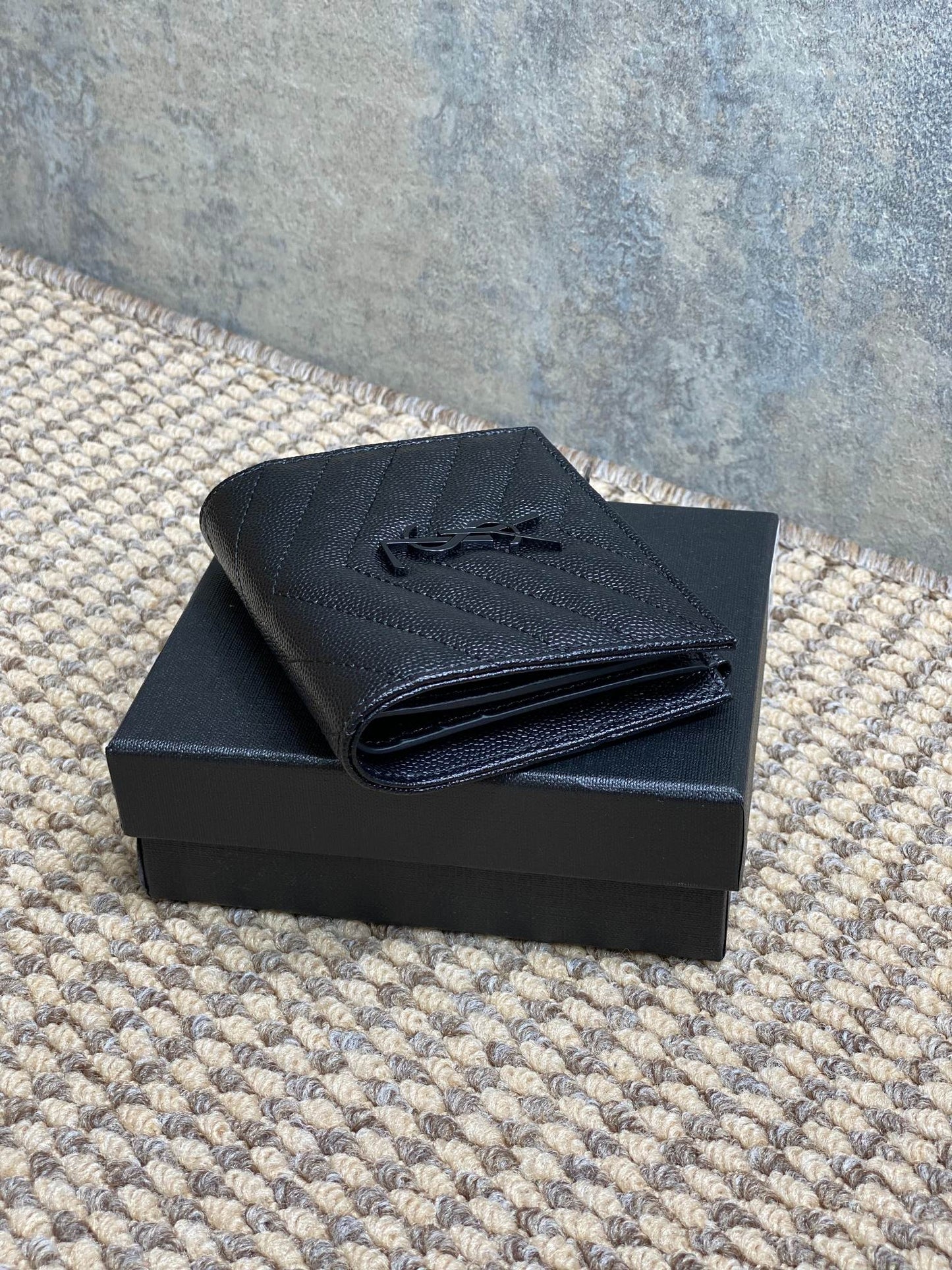 YSL Cassandre Matelassé Bi-Fold Wallet Full Black Caviar Cowhide mysite