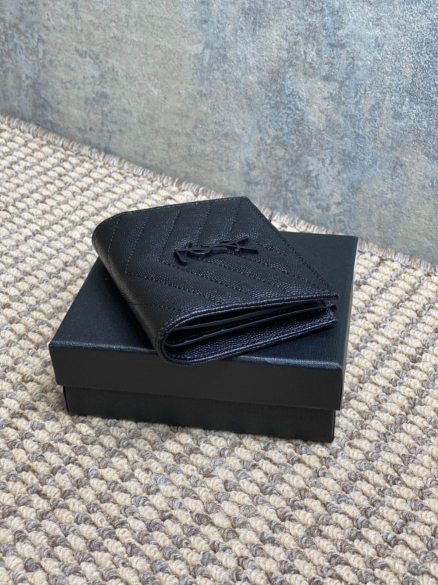 YSL Cassandre Matelassé Bi-Fold Wallet Full Black Caviar Cowhide mysite