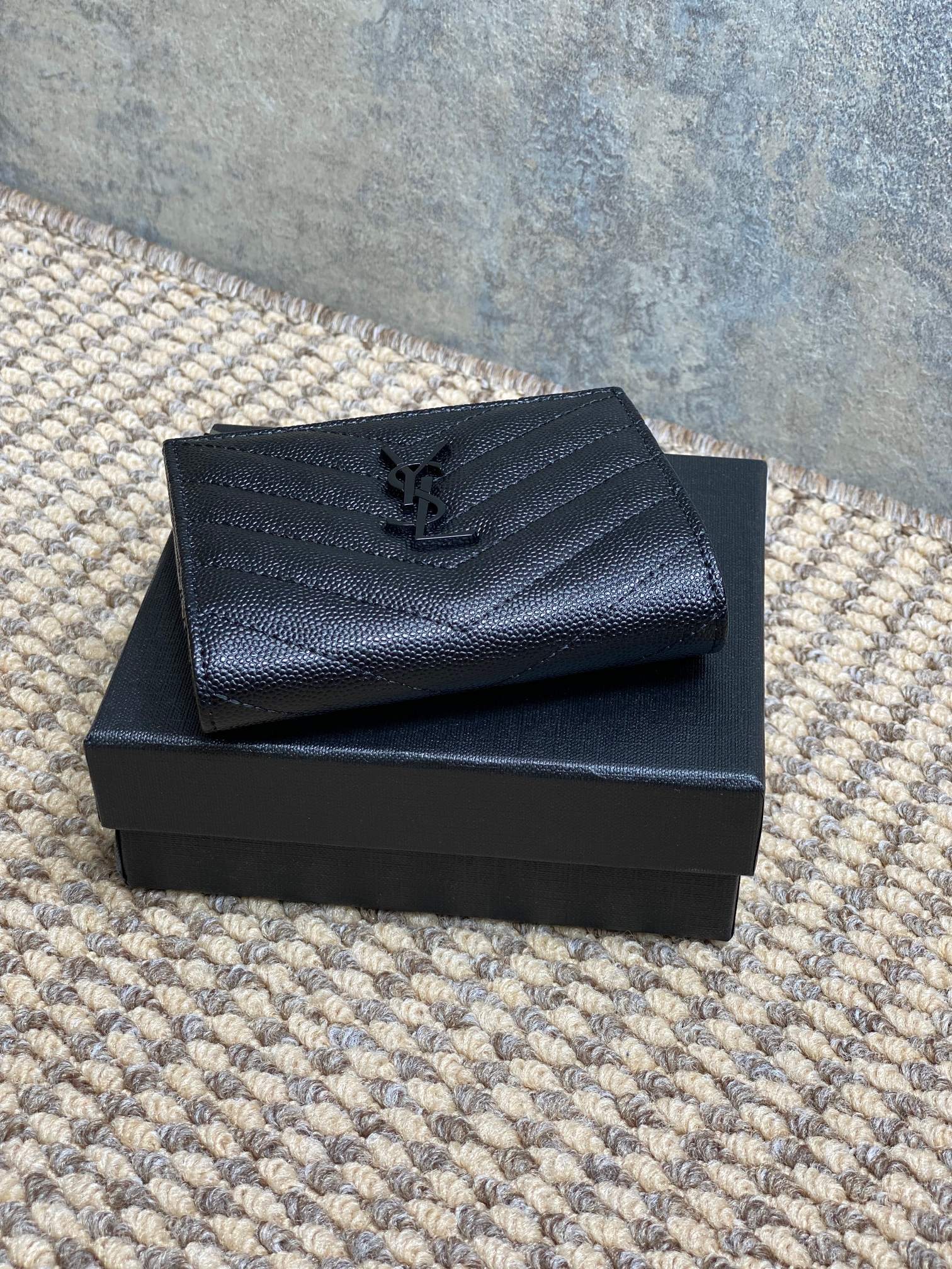 YSL Cassandre Matelassé Bi-Fold Wallet Full Black Caviar Cowhide mysite