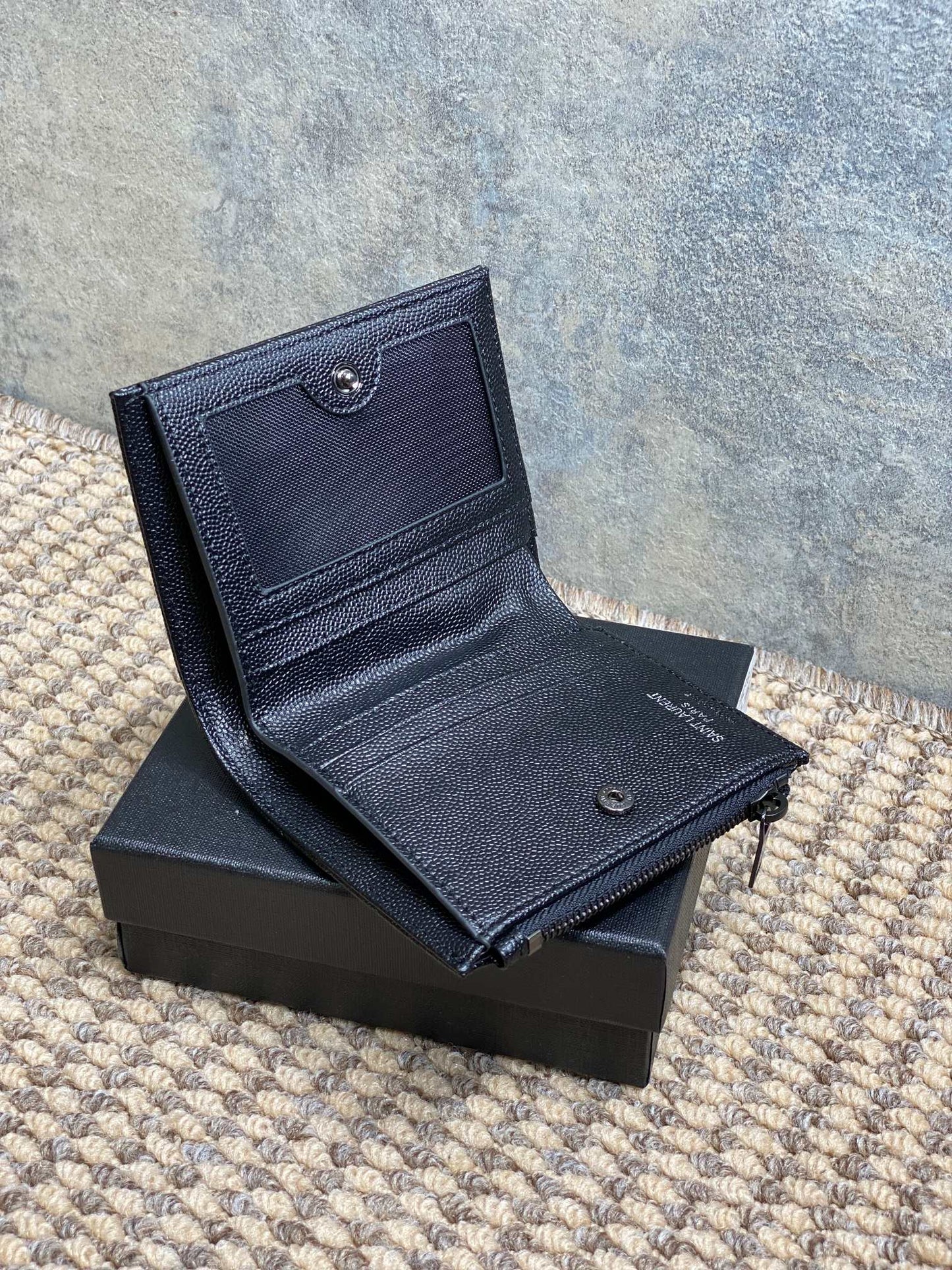 YSL Cassandre Matelassé Bi-Fold Wallet Full Black Caviar Cowhide mysite