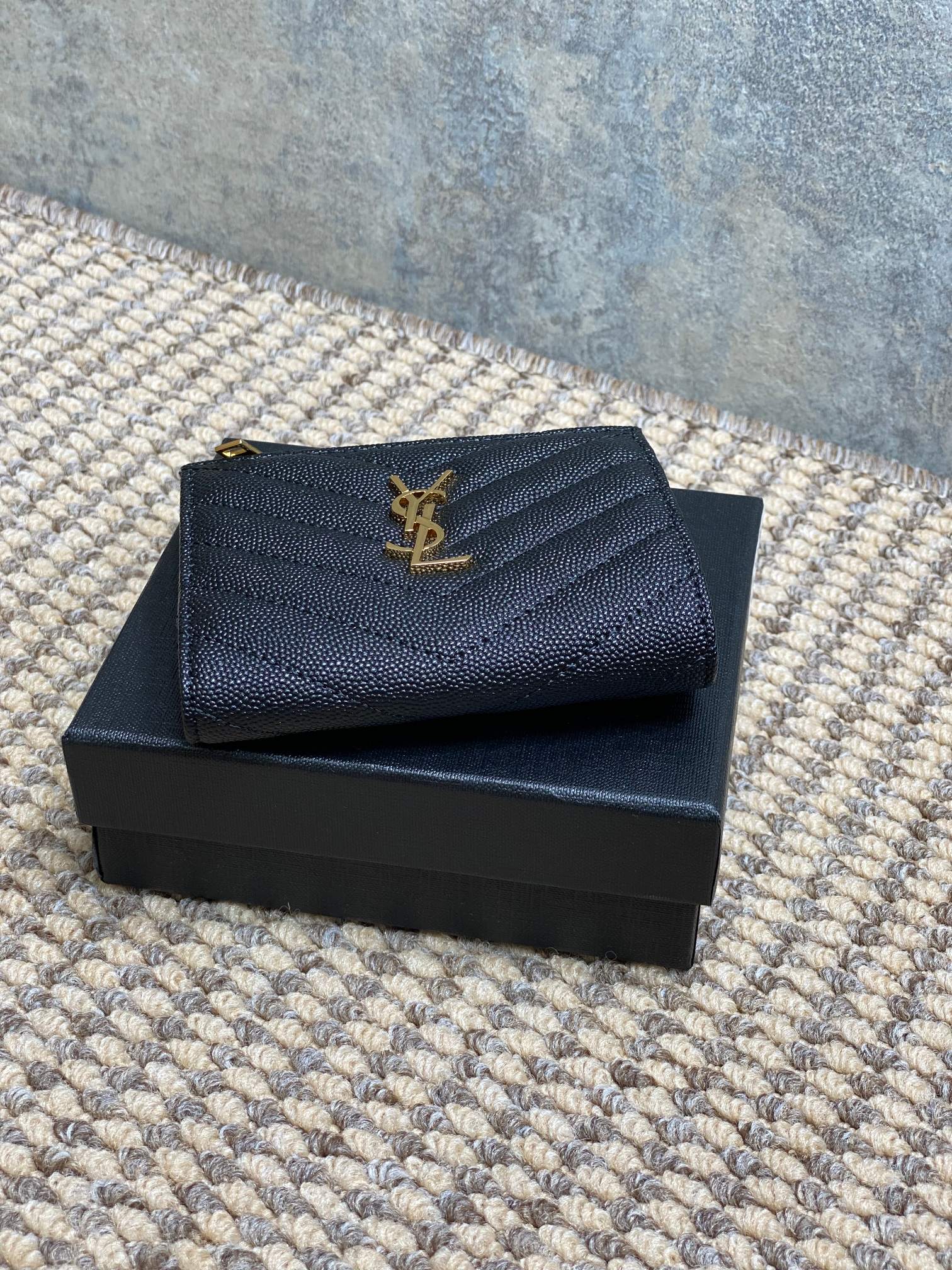 YSL Cassandre Matelassé Bi-Fold Wallet Black Caviar Cowhide GHW mysite