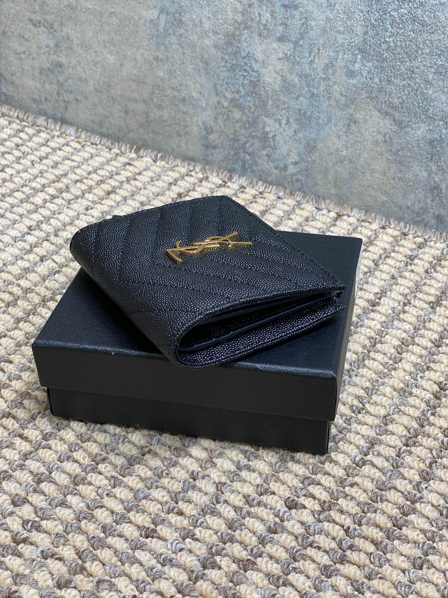 YSL Cassandre Matelassé Bi-Fold Wallet Black Caviar Cowhide GHW mysite