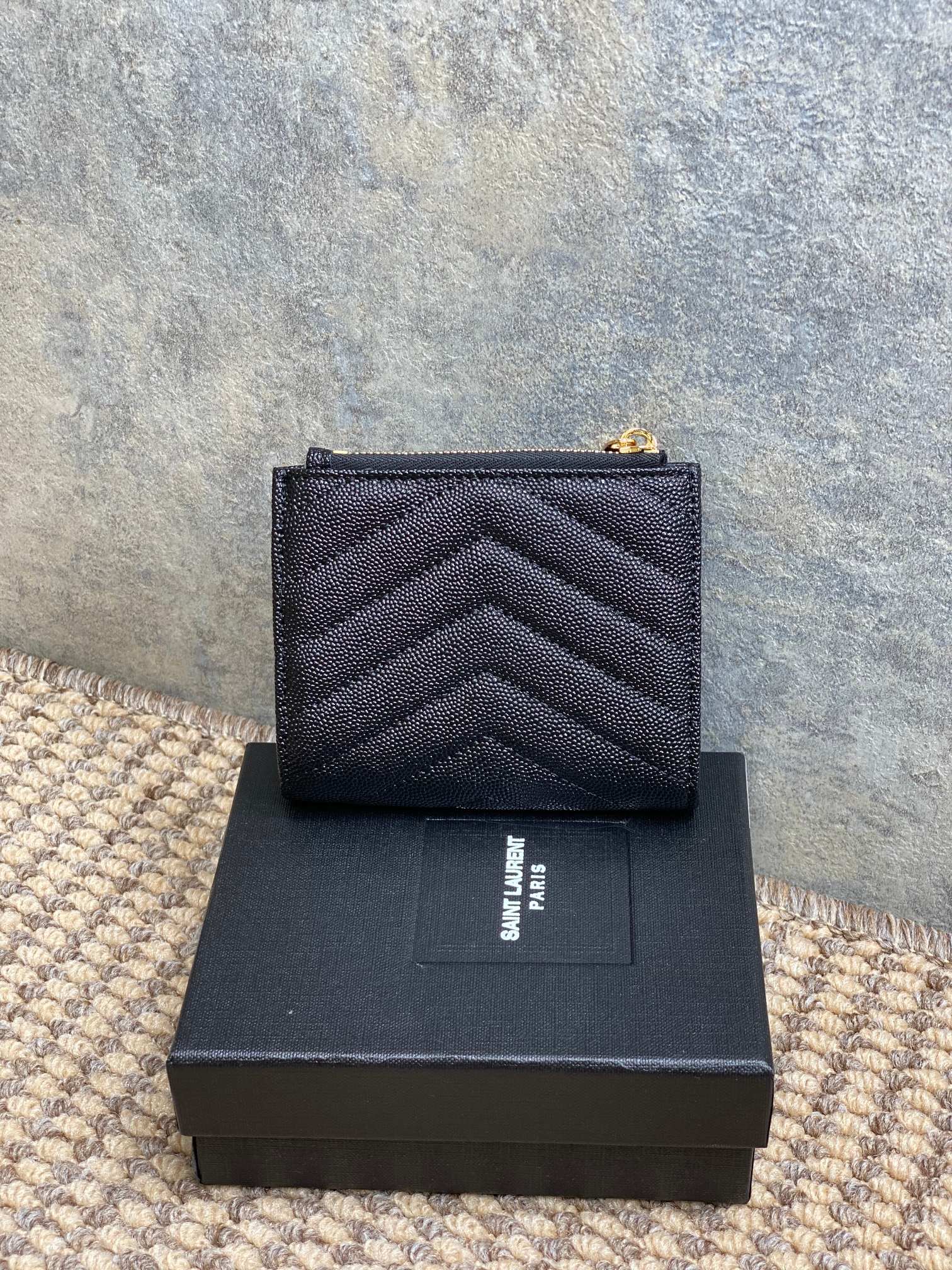 YSL Cassandre Matelassé Bi-Fold Wallet Black Caviar Cowhide GHW mysite