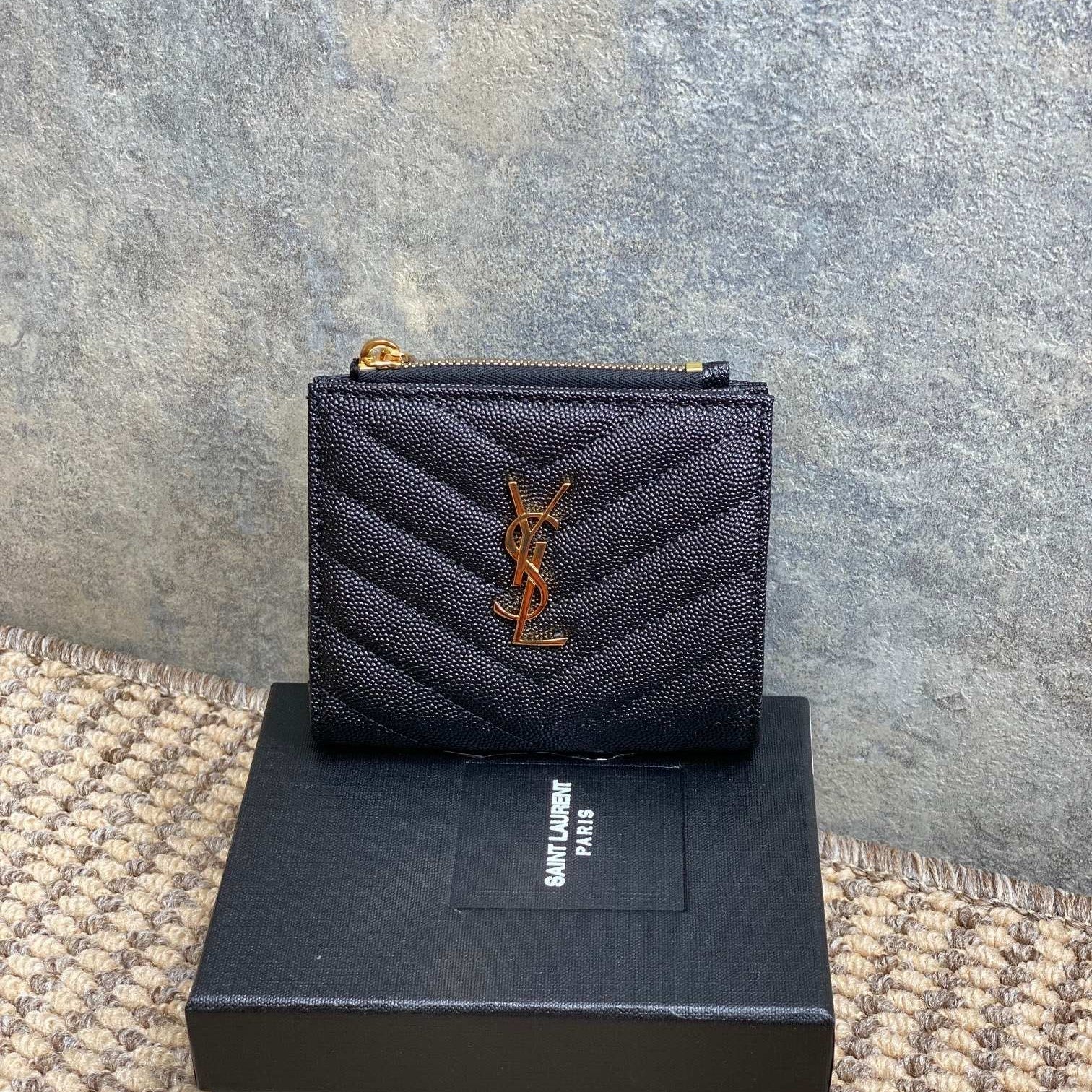 YSL Cassandre Matelassé Bi-Fold Wallet Black Caviar Cowhide GHW mysite