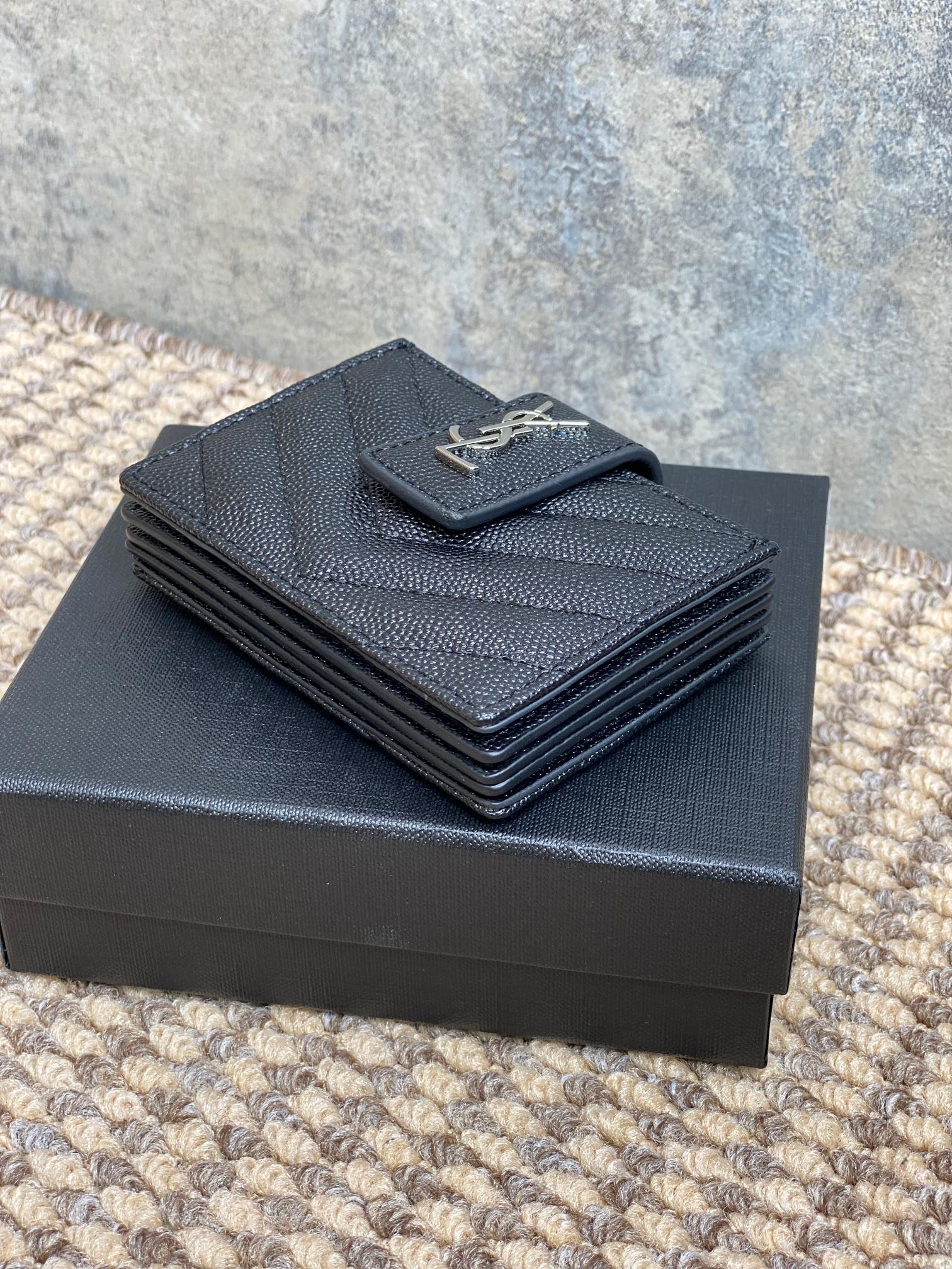 YSL Accordion Card Wallet Black 11cm Caviar Cowhide Sliver HW mysite