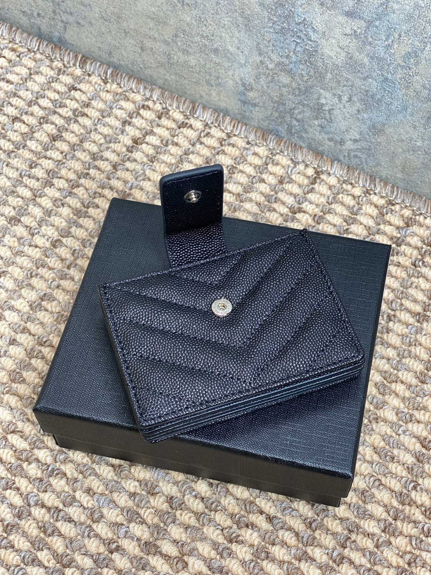 YSL Accordion Card Wallet Black 11cm Caviar Cowhide Sliver HW mysite