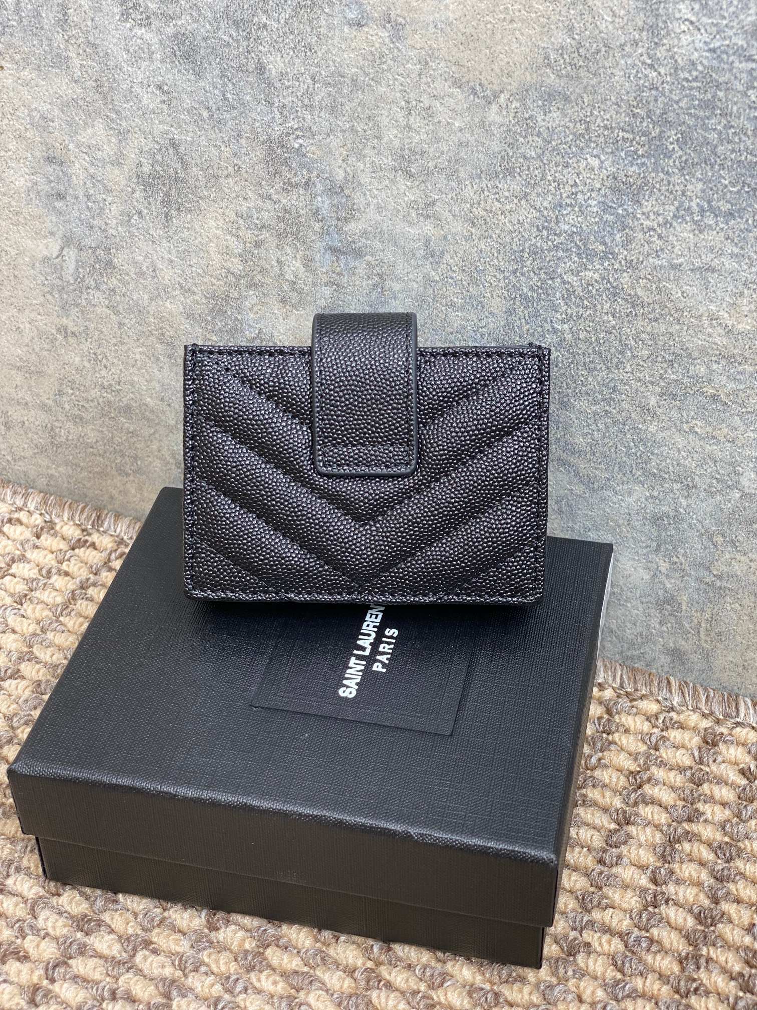 YSL Accordion Card Wallet Black 11cm Caviar Cowhide Sliver HW mysite