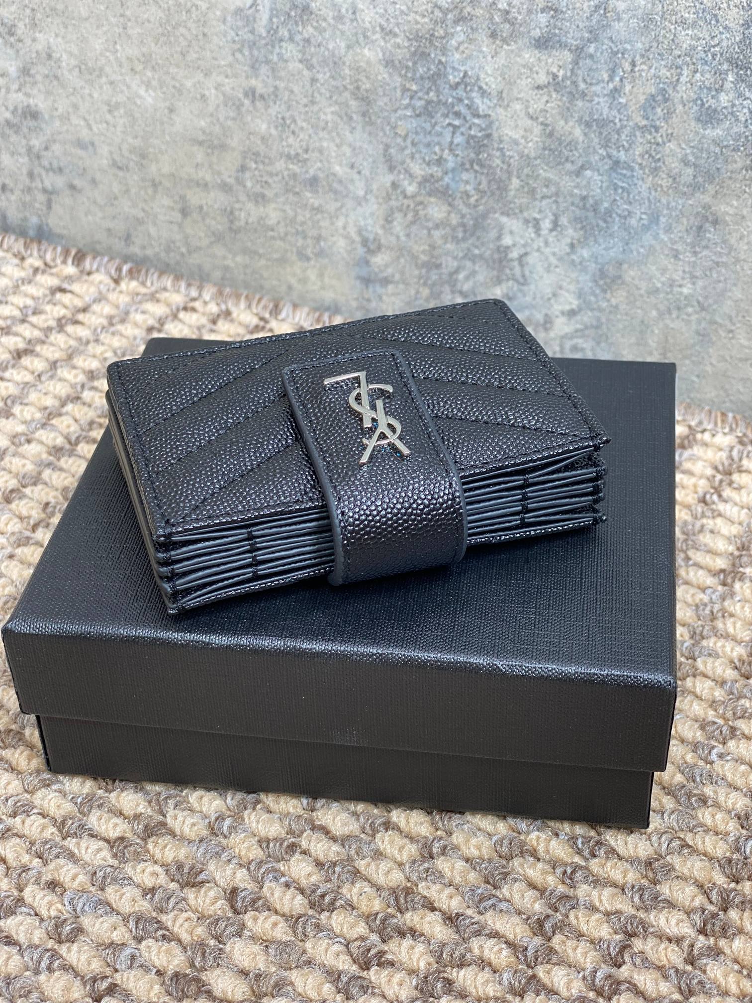 YSL Accordion Card Wallet Black 11cm Caviar Cowhide Sliver HW mysite