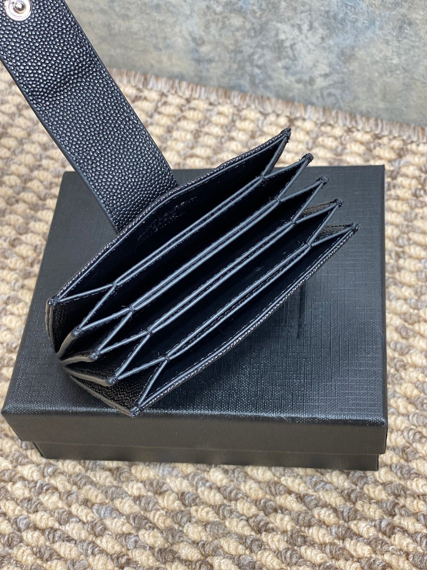 YSL Accordion Card Wallet Black 11cm Caviar Cowhide Sliver HW mysite