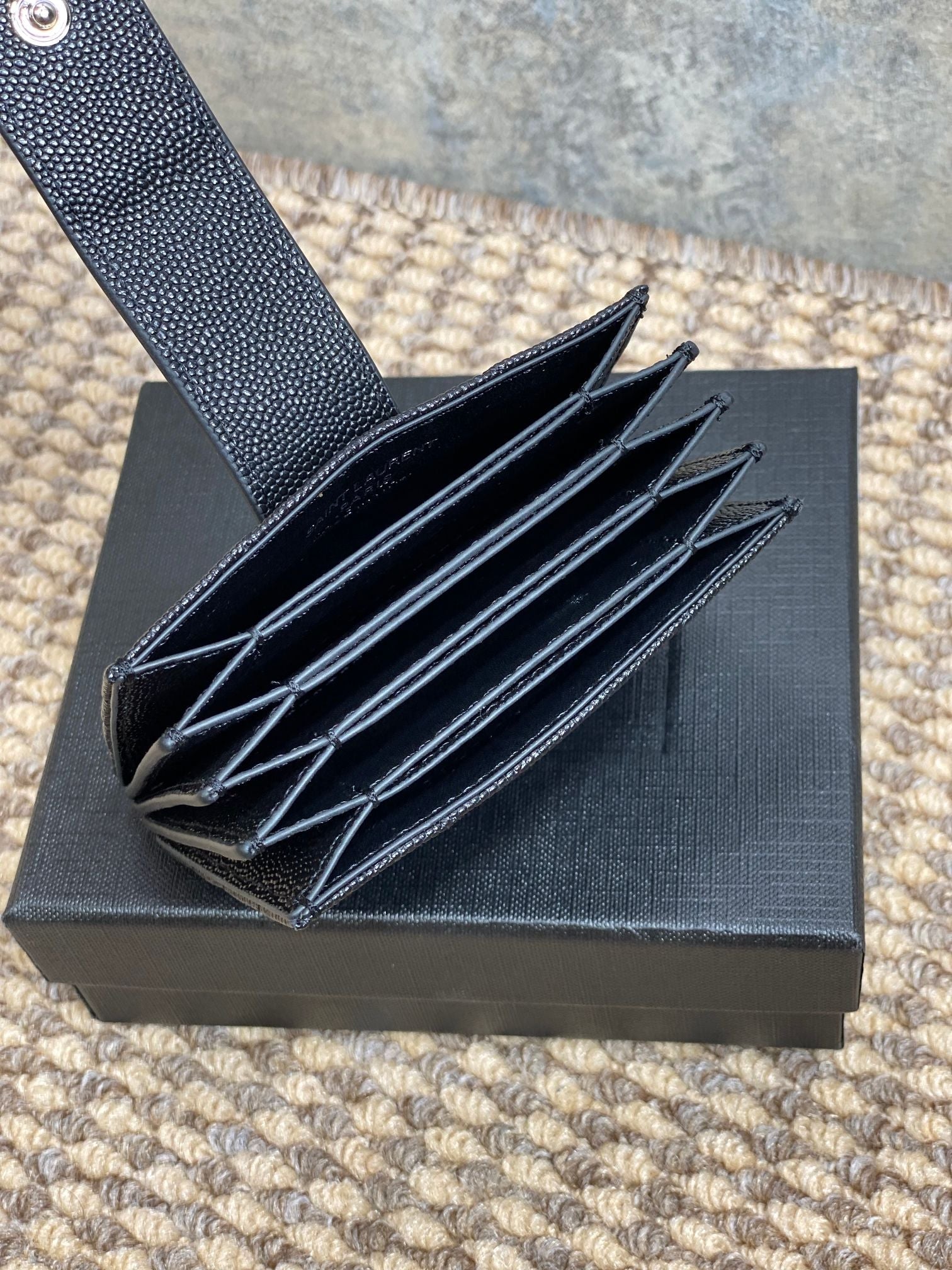 YSL Accordion Card Wallet Black 11cm Caviar Cowhide Sliver HW mysite