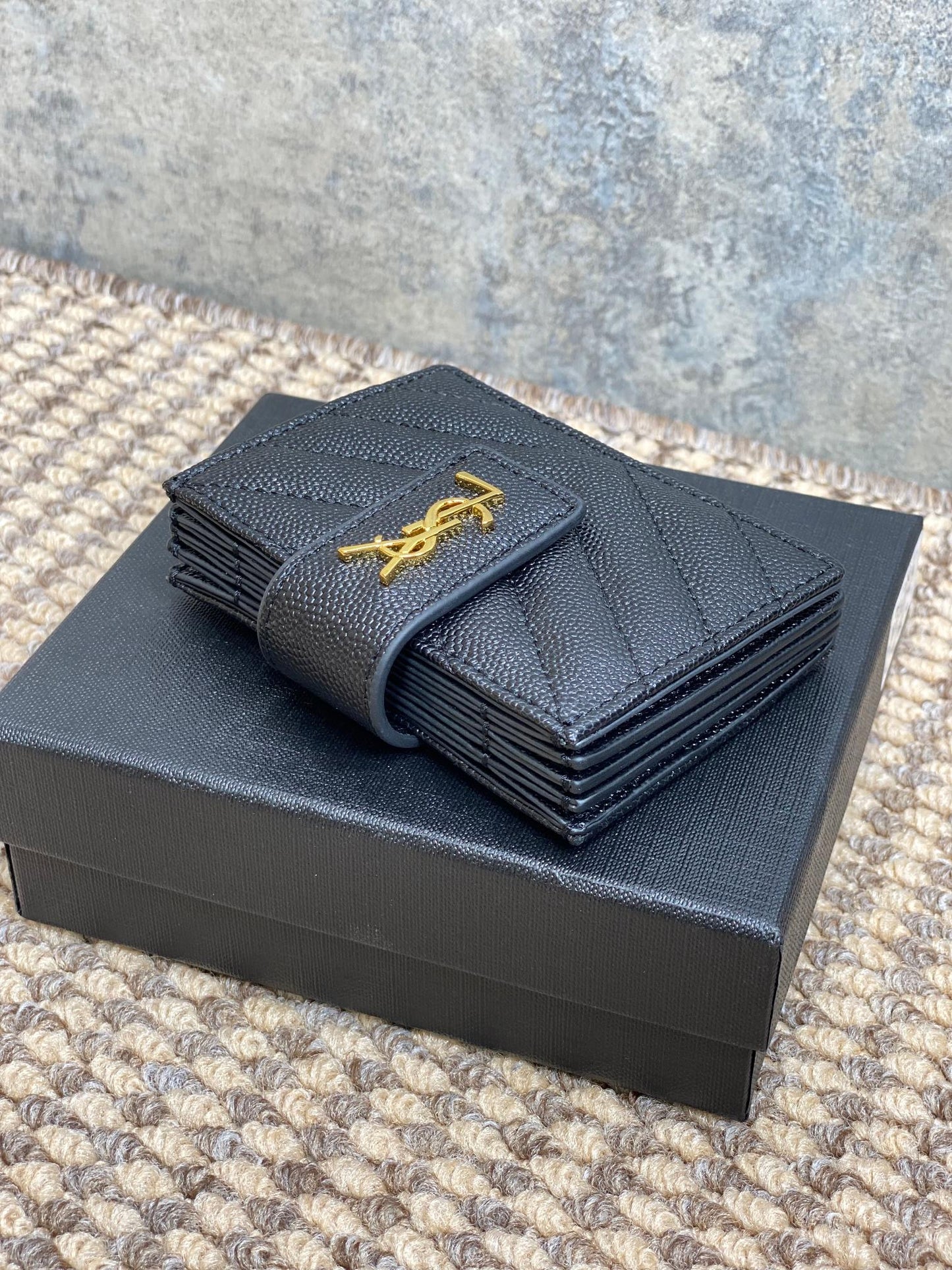 YSL Accordion Card Wallet Black 11cm Caviar Cowhide GHW mysite