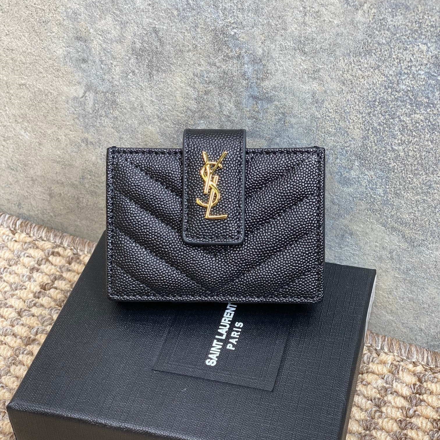 YSL Accordion Card Wallet Black 11cm Caviar Cowhide GHW mysite