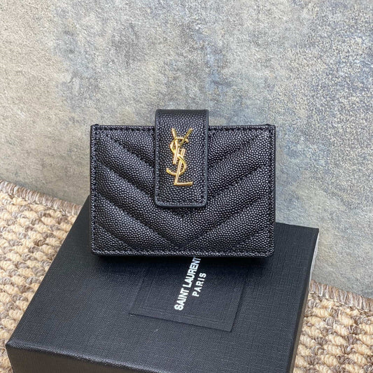 YSL Accordion Card Wallet Black 11cm Caviar Cowhide GHW mysite