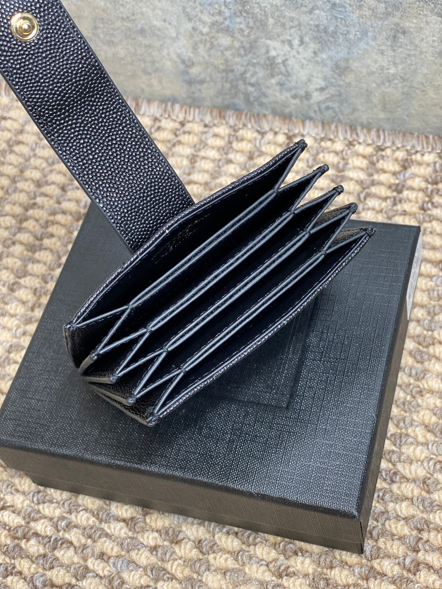 YSL Accordion Card Wallet Black 11cm Caviar Cowhide GHW mysite