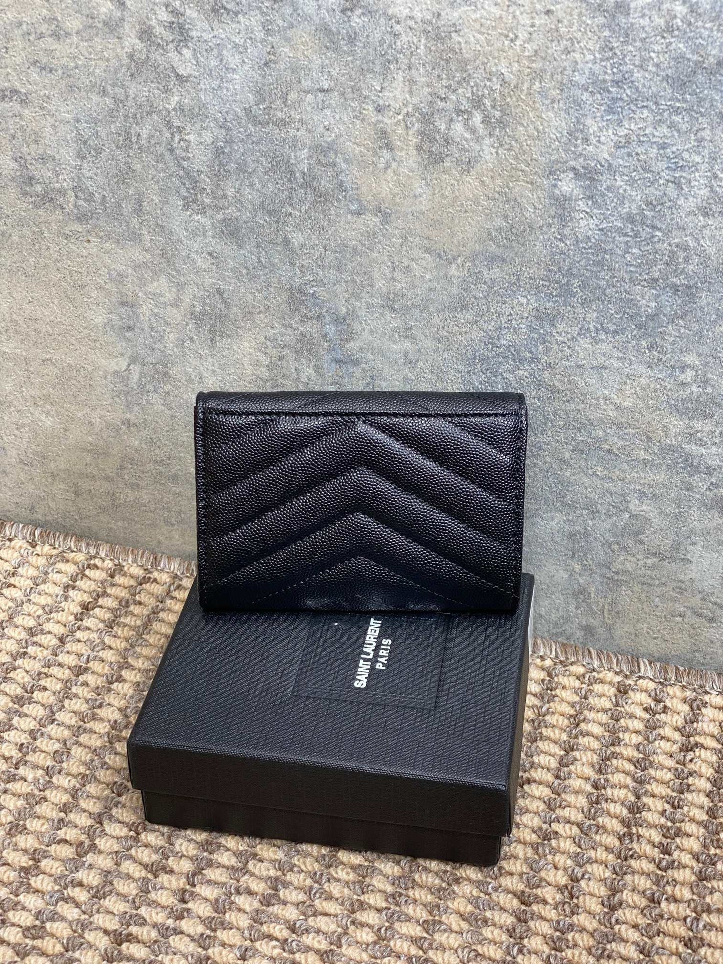 YSL GHW Logo Monogram Card Flap Wallet 13.5cm Black Caviar Cowhide mysite