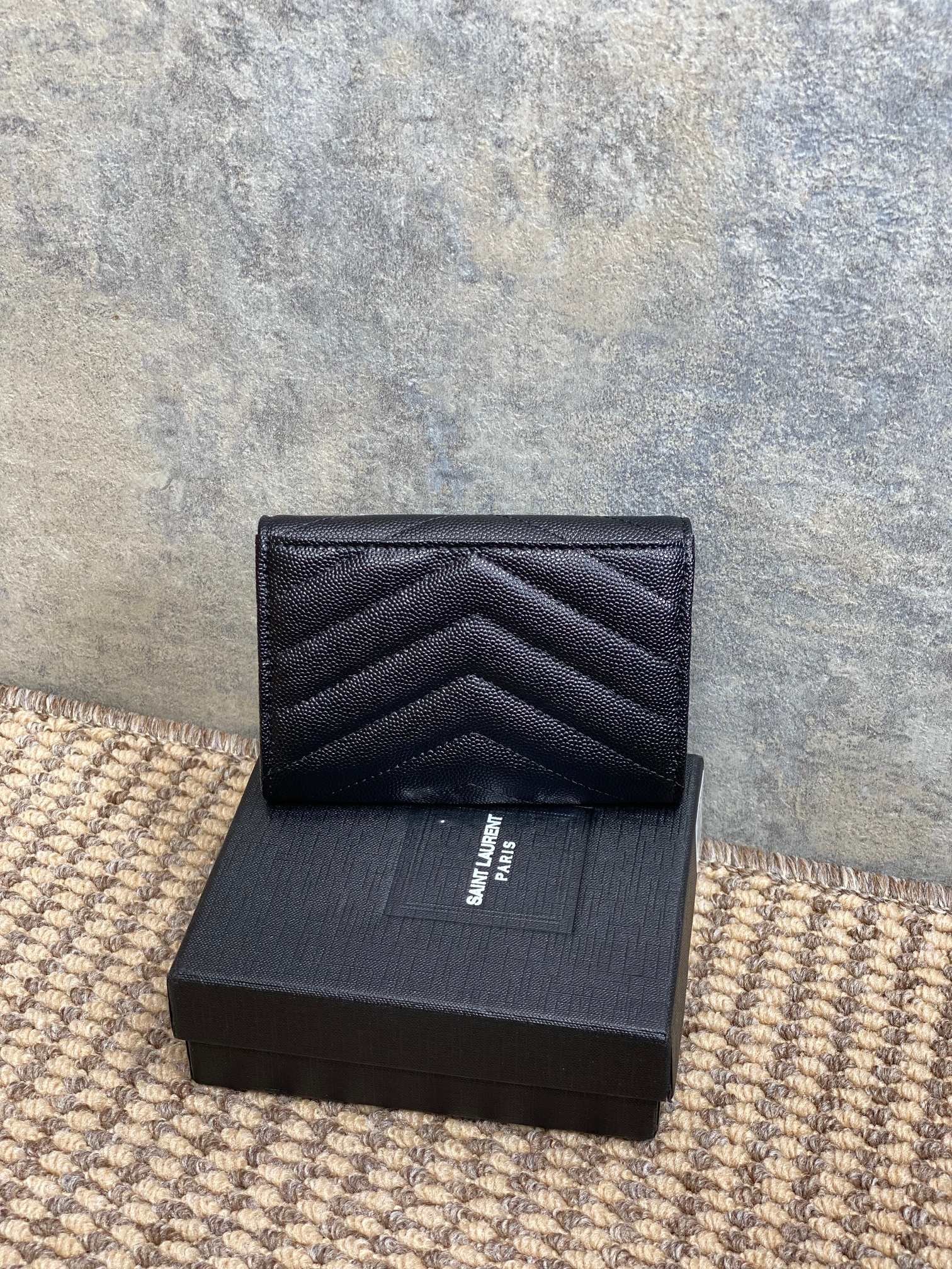 YSL GHW Logo Monogram Card Flap Wallet 13.5cm Black Caviar Cowhide mysite