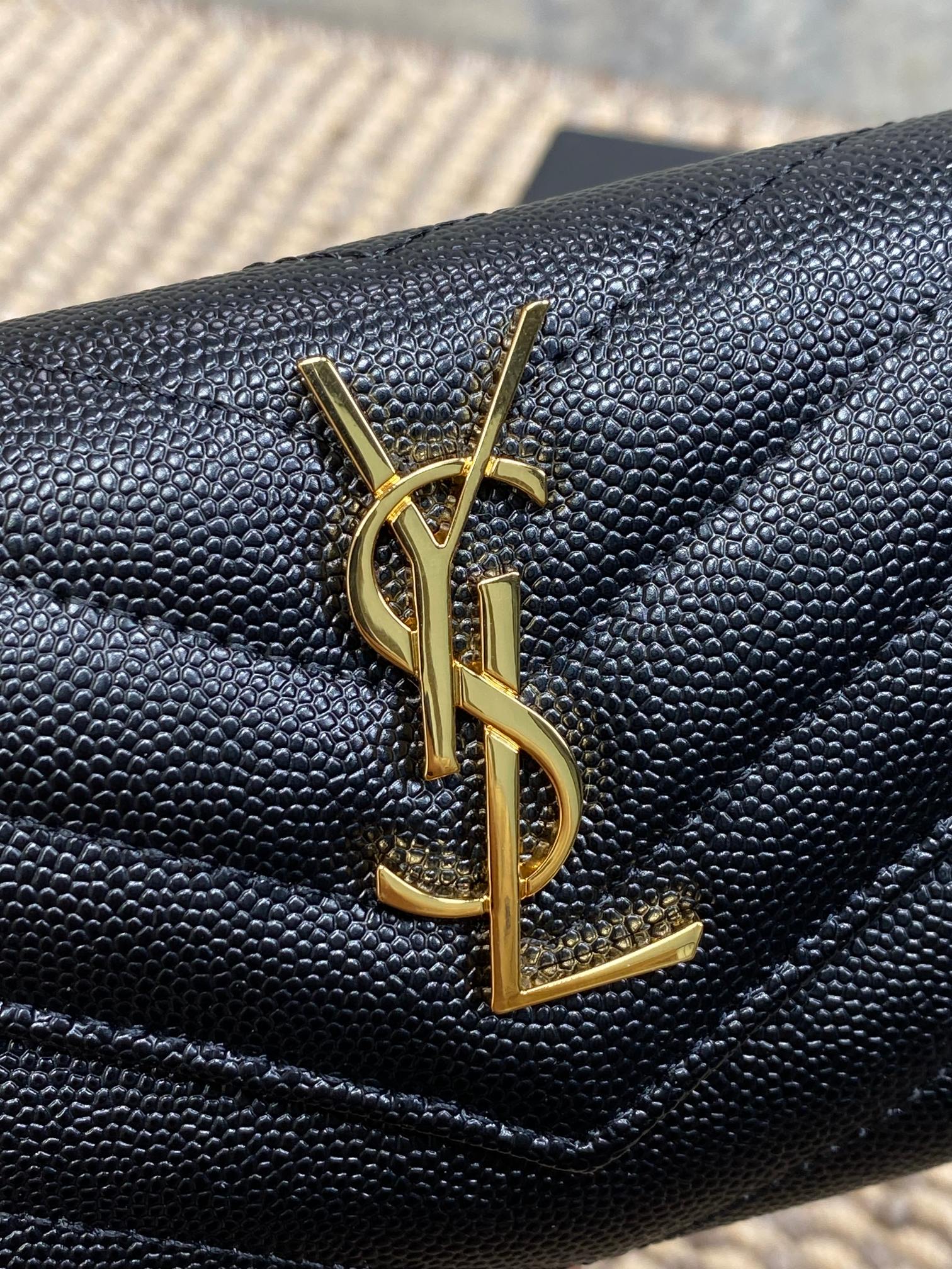 YSL GHW Logo Monogram Card Flap Wallet 13.5cm Black Caviar Cowhide mysite