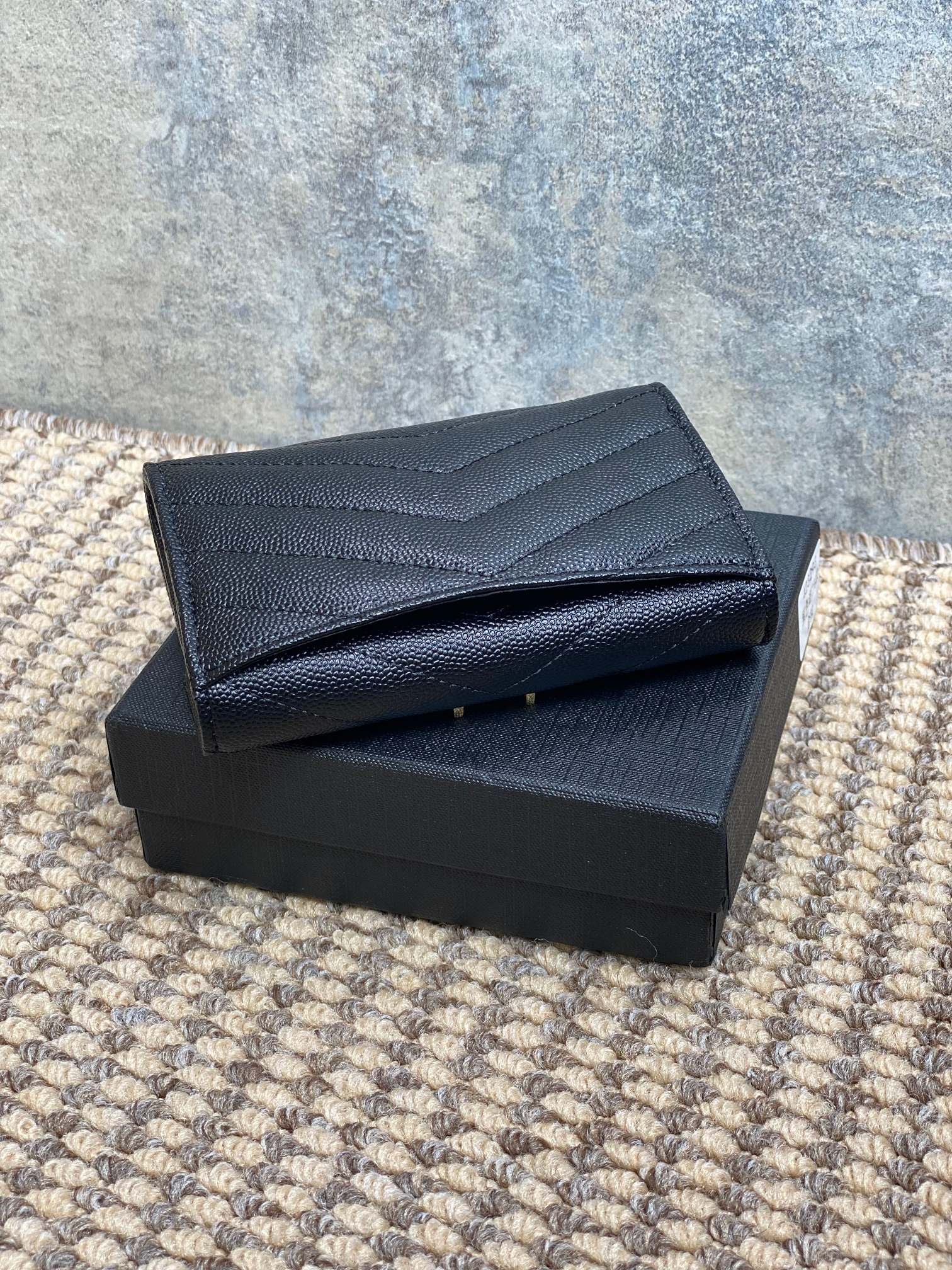 YSL GHW Logo Monogram Card Flap Wallet 13.5cm Black Caviar Cowhide mysite