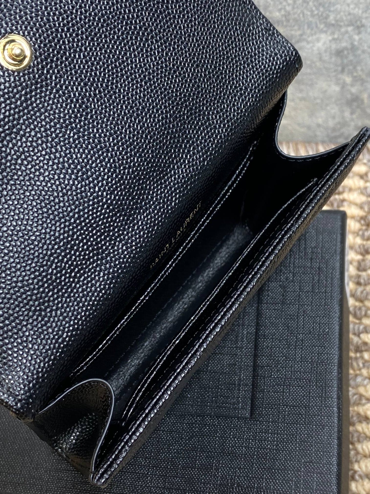 YSL GHW Logo Monogram Card Flap Wallet 13.5cm Black Caviar Cowhide mysite