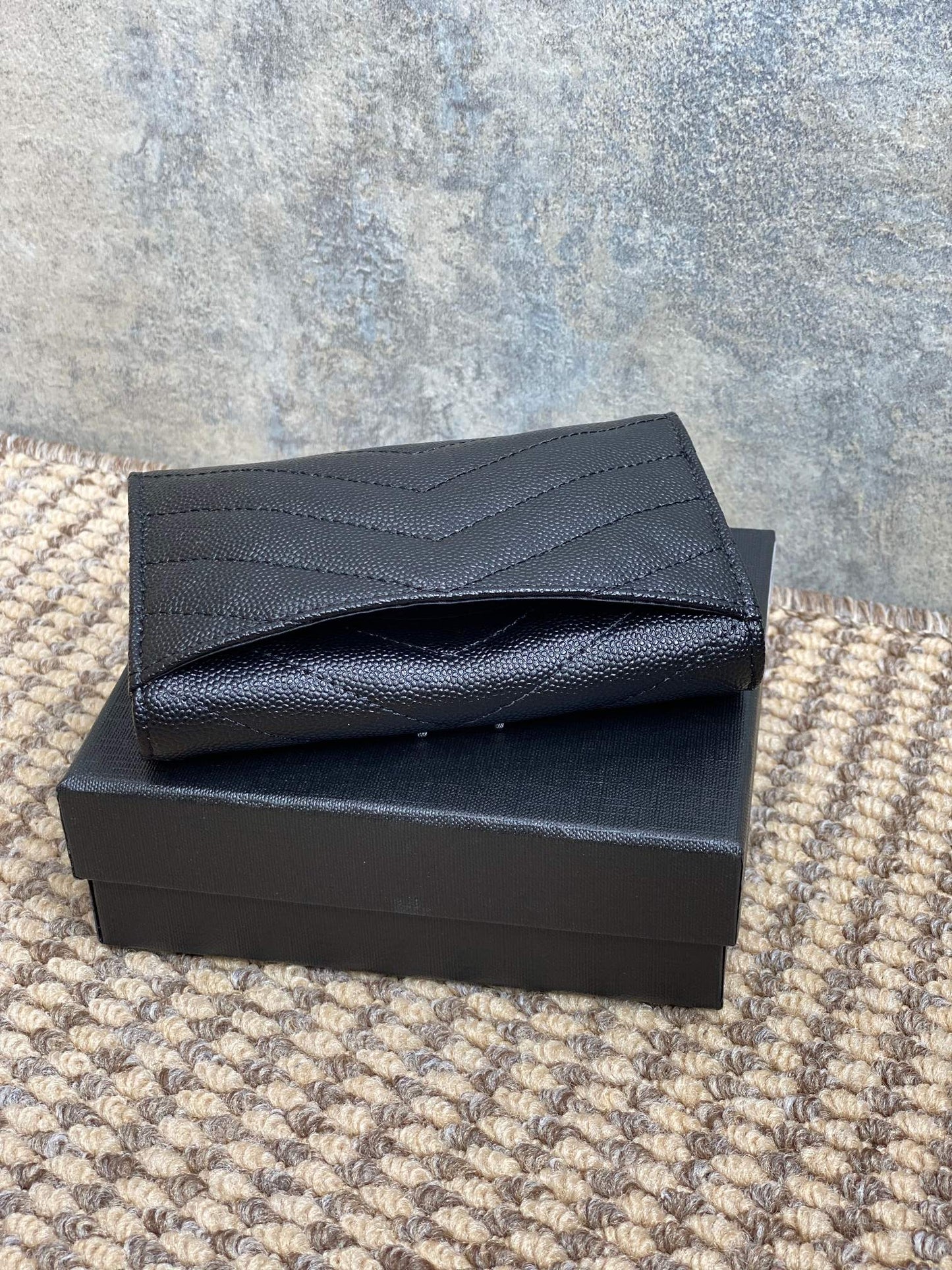 YSL Sliver Logo Monogram Card Flap Wallet 13.5cm Black Caviar Cowhide mysite