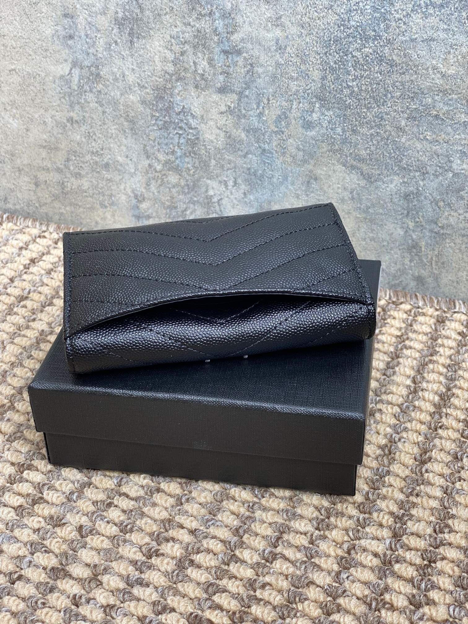 YSL Sliver Logo Monogram Card Flap Wallet 13.5cm Black Caviar Cowhide mysite