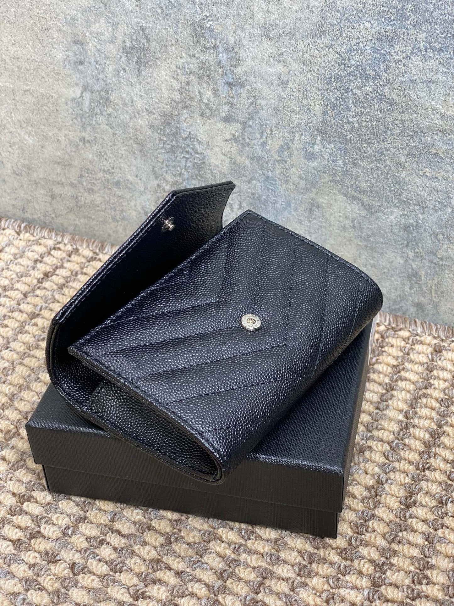 YSL Sliver Logo Monogram Card Flap Wallet 13.5cm Black Caviar Cowhide mysite