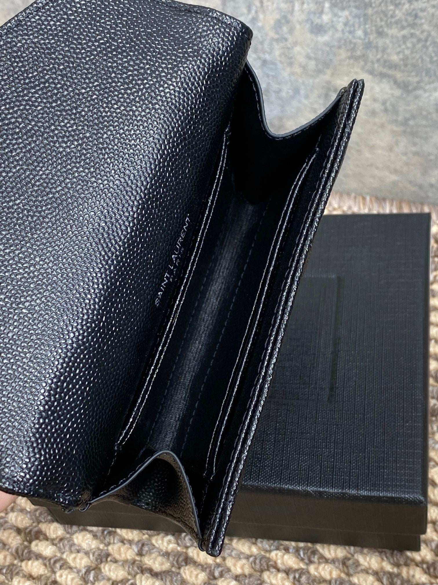 YSL Sliver Logo Monogram Card Flap Wallet 13.5cm Black Caviar Cowhide mysite