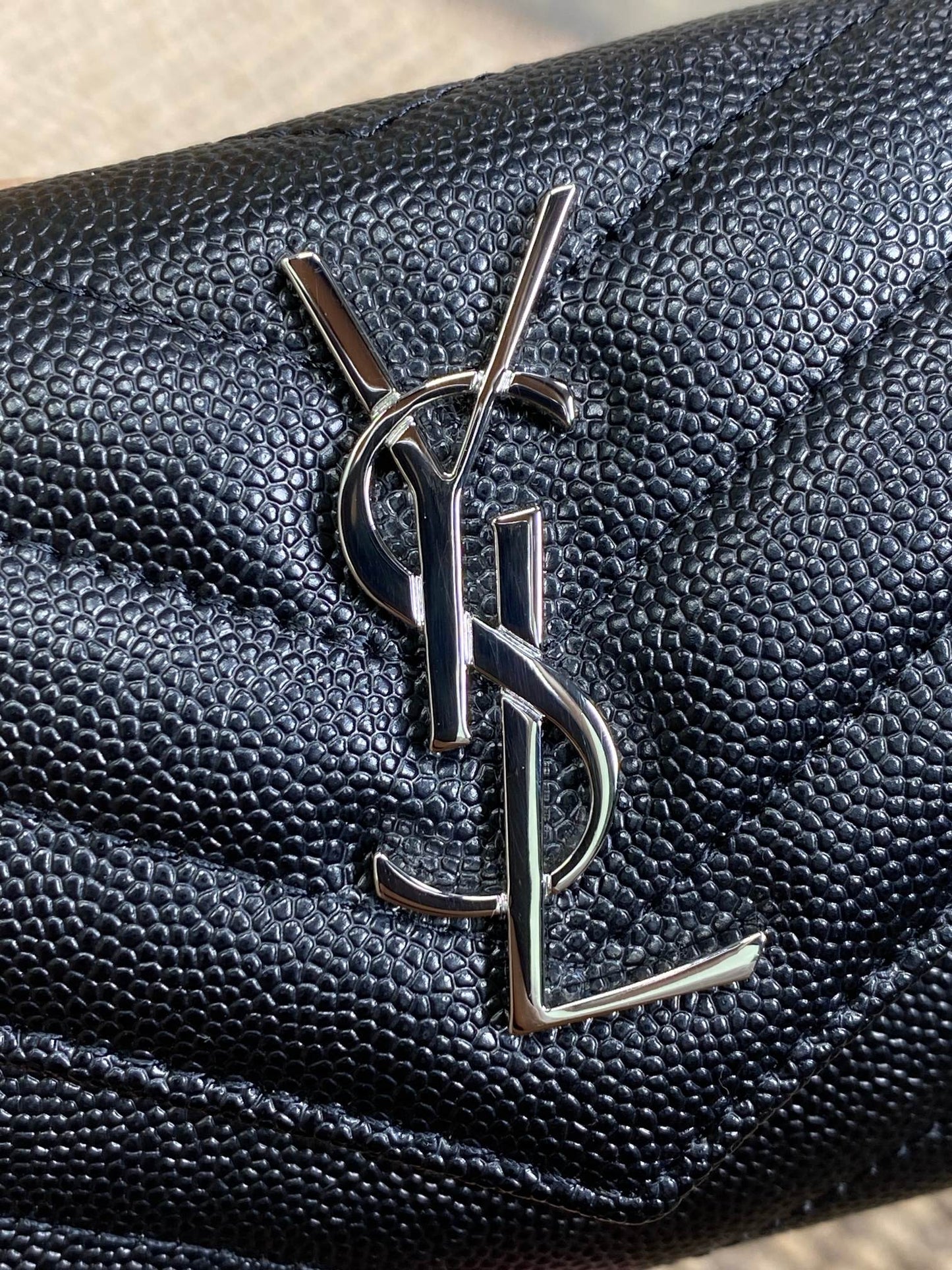YSL Sliver Logo Monogram Card Flap Wallet 13.5cm Black Caviar Cowhide mysite