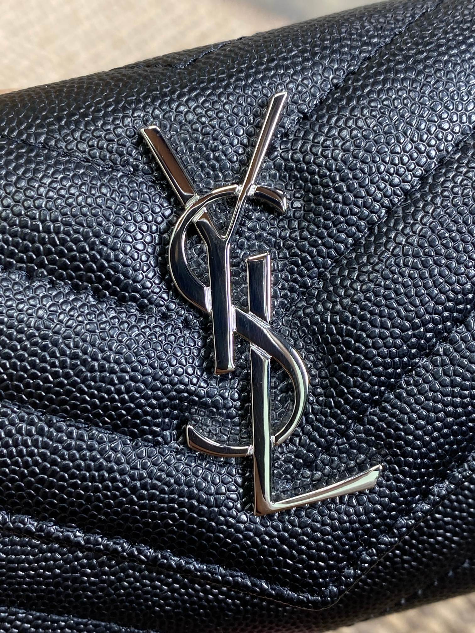 YSL Sliver Logo Monogram Card Flap Wallet 13.5cm Black Caviar Cowhide mysite