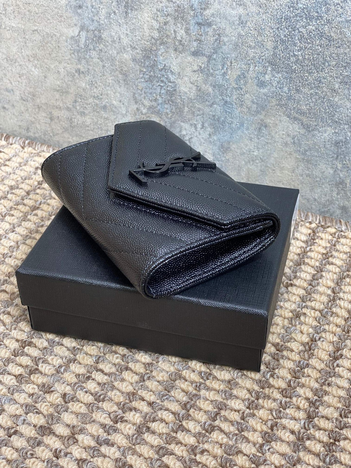 YSL Monogram Card Flap Wallet 13.5cm All Black Caviar Cowhide mysite