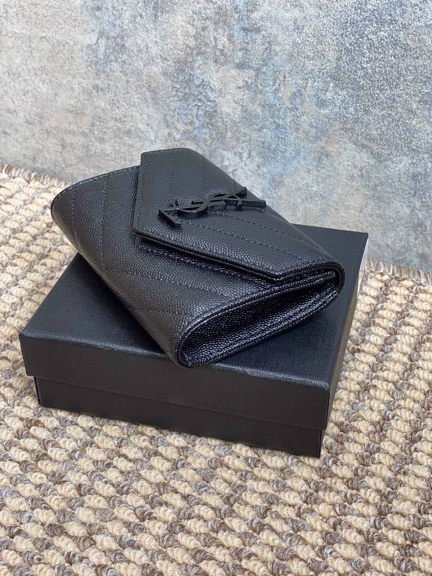 YSL Monogram Card Flap Wallet 13.5cm All Black Caviar Cowhide mysite