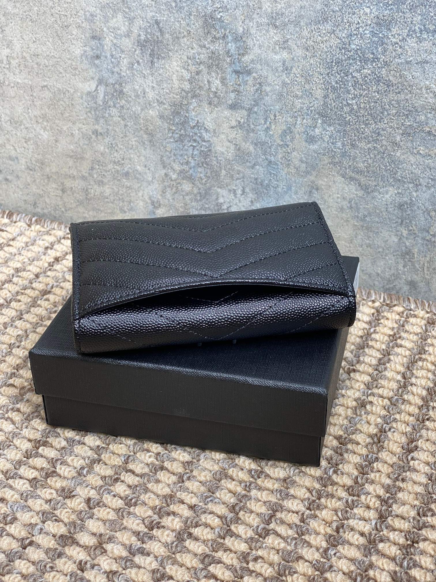 YSL Monogram Card Flap Wallet 13.5cm All Black Caviar Cowhide mysite