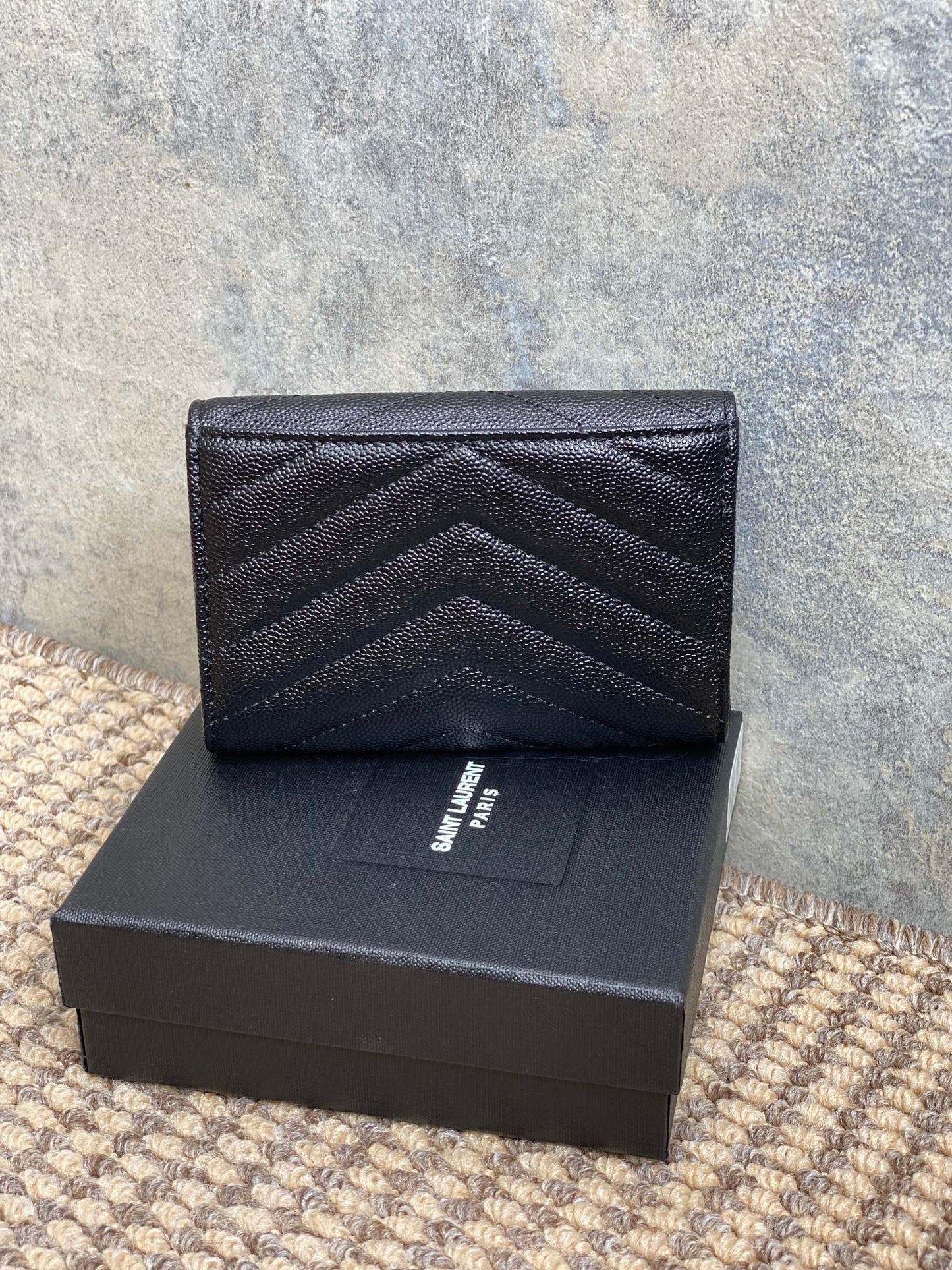 YSL Monogram Card Flap Wallet 13.5cm All Black Caviar Cowhide mysite