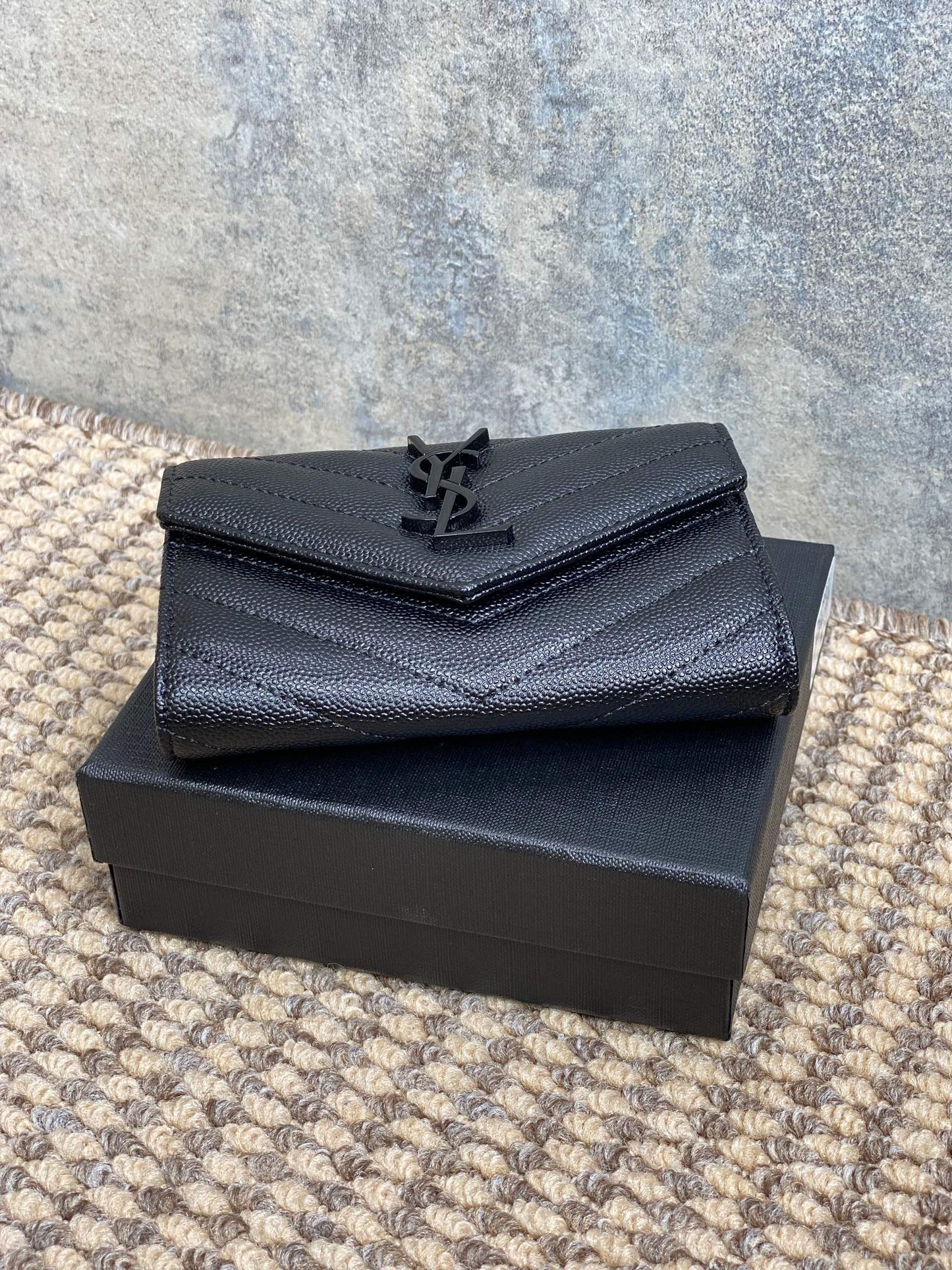 YSL Monogram Card Flap Wallet 13.5cm All Black Caviar Cowhide mysite