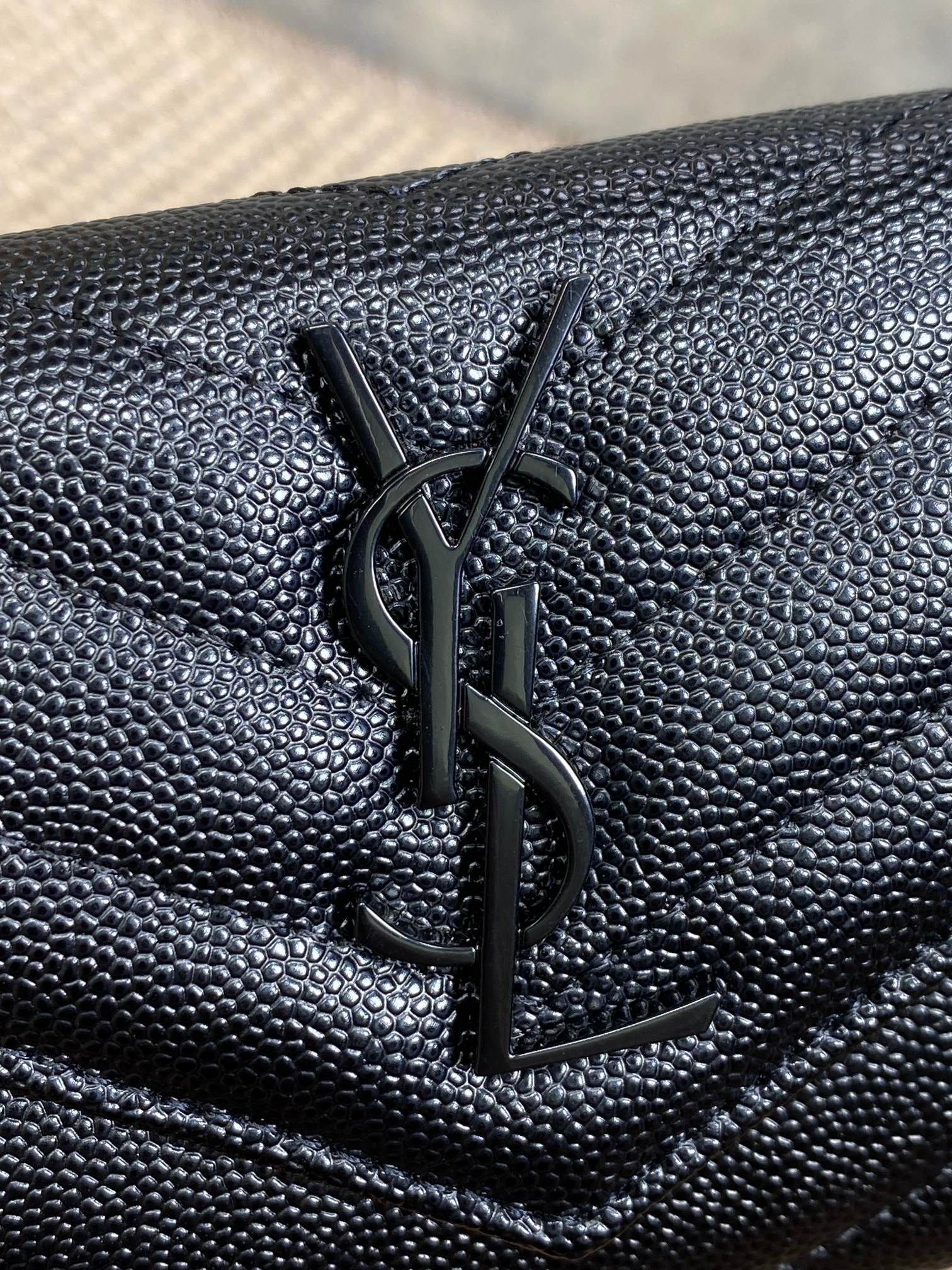 YSL Monogram Card Flap Wallet 13.5cm All Black Caviar Cowhide mysite