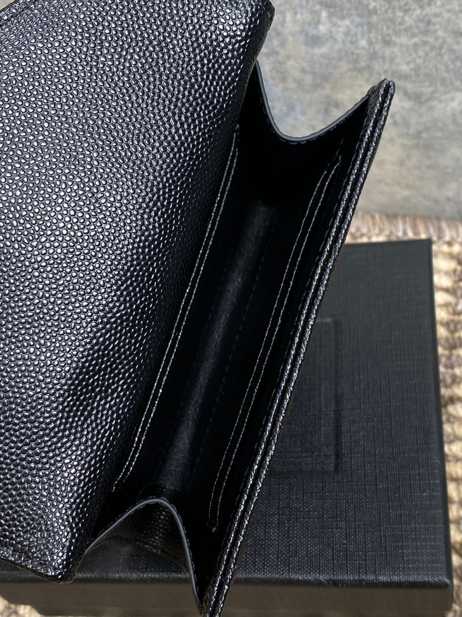 YSL Monogram Card Flap Wallet 13.5cm All Black Caviar Cowhide mysite