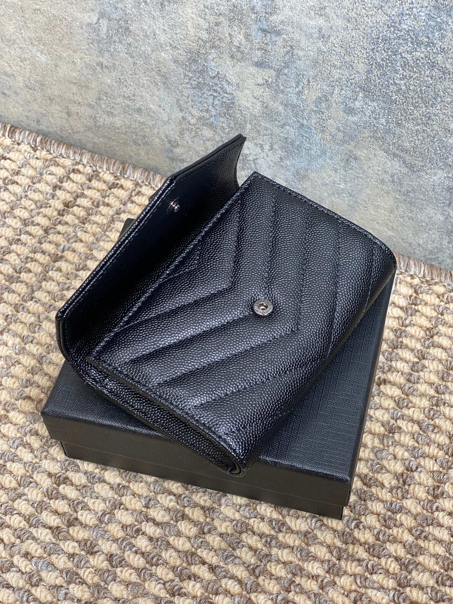 YSL Monogram Card Flap Wallet 13.5cm All Black Caviar Cowhide mysite