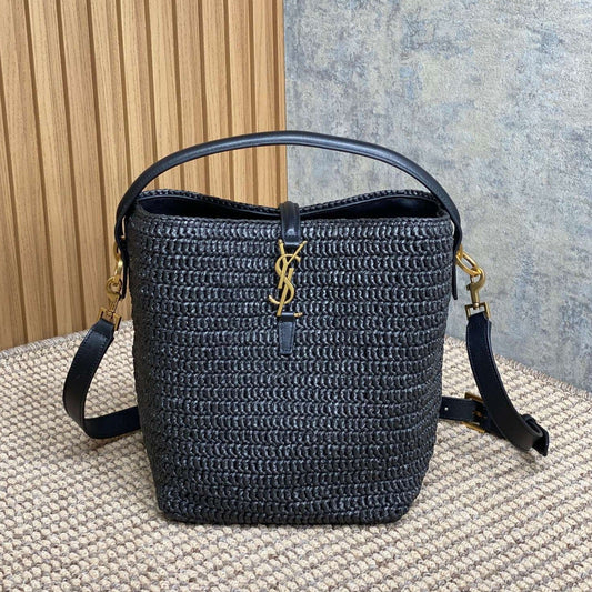 le 37 woven raffia 20cm black calfskin mysite