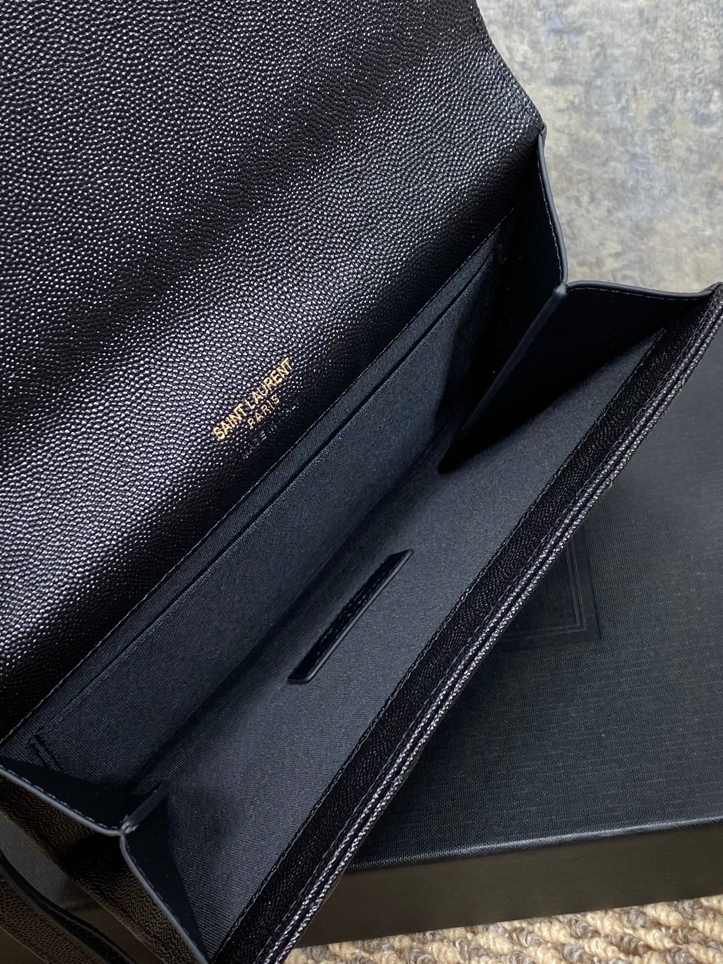 YSL Gold Hardware Logo Clutch 21cm Black Caviar Cowhide mysite